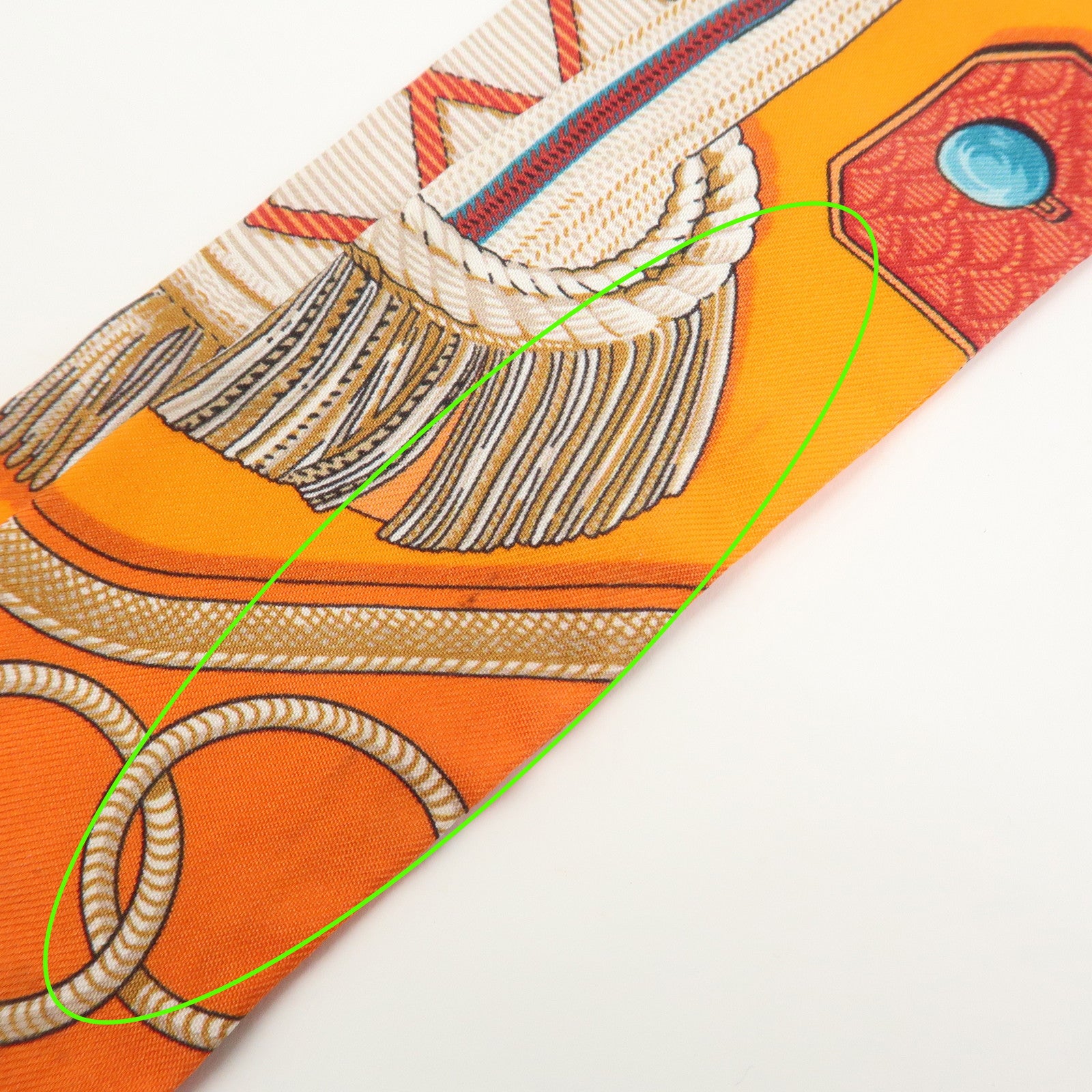 HERMES Twilly Tassel Motif Silk 100% Scarf Orange
