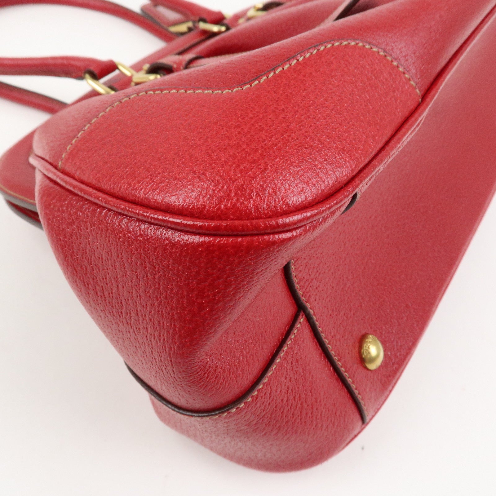 PRADA Logo Leather Hand Bag Shoulder Bag Red BR3508