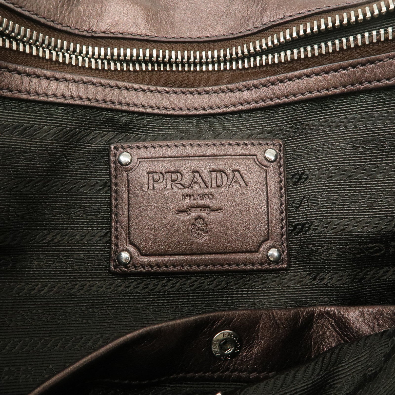 Prada Gathered Leather Tote Bag Hand Bag Bronze Silver HDW BN1719 Used
