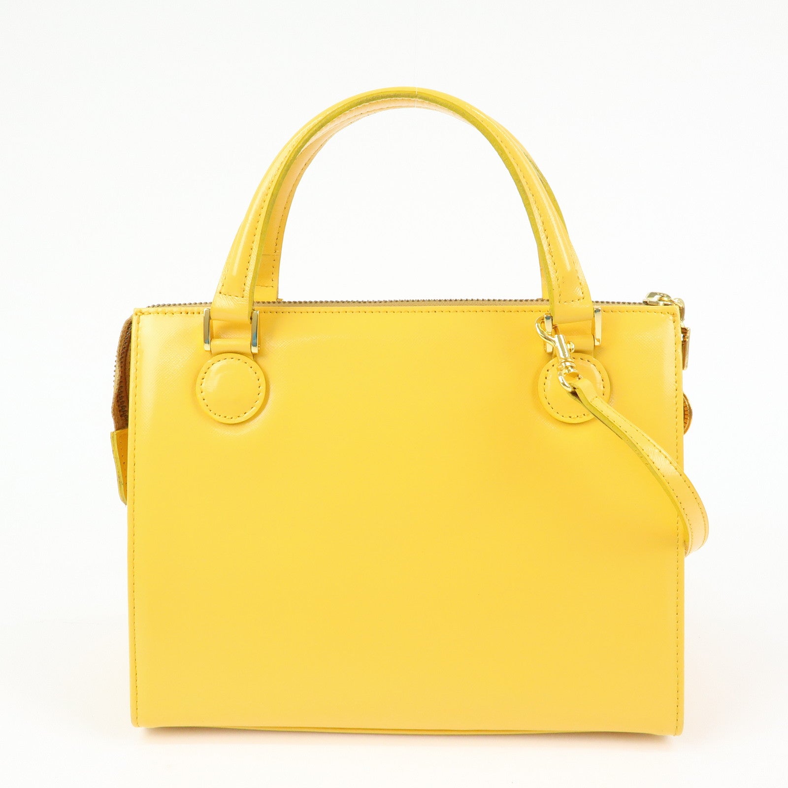 VERSACE Leather Charm 2Way Bag Hand Bag Shoulder Bag Yellow