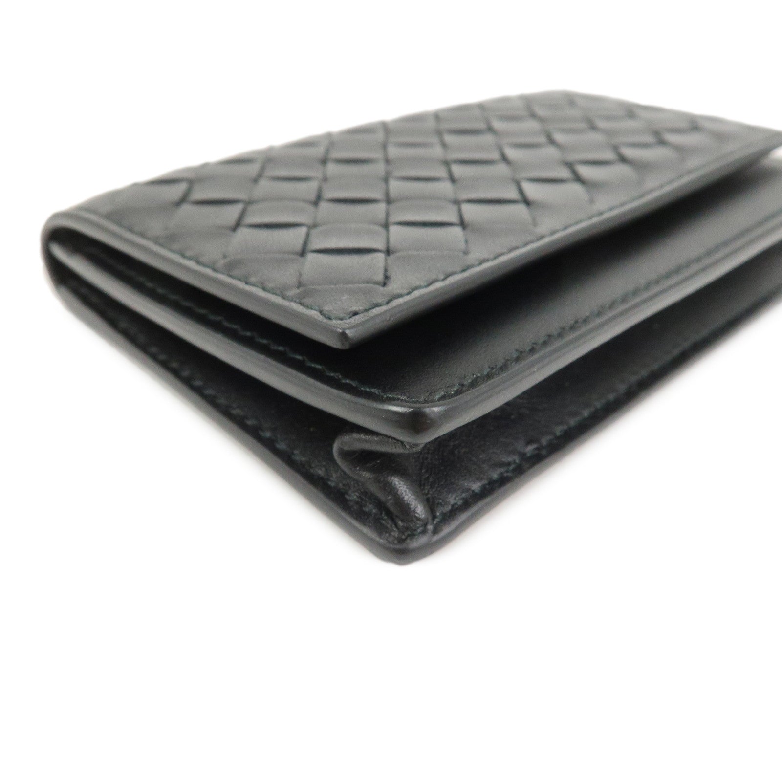BOTTEGA VENETA Intrecciato Leather Card Case Card Holder Black