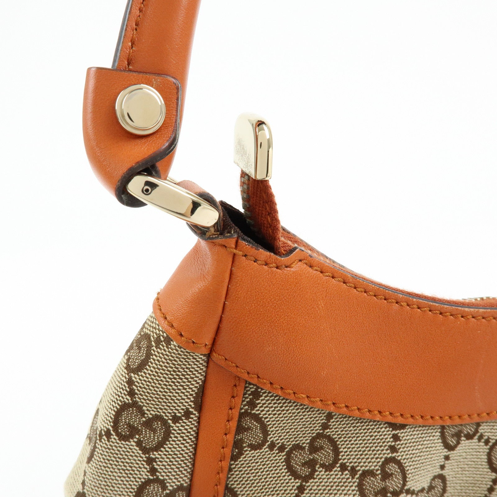 GUCCI Abbey GG Canvas Leather Shoulder Bag Beige Orange 190525