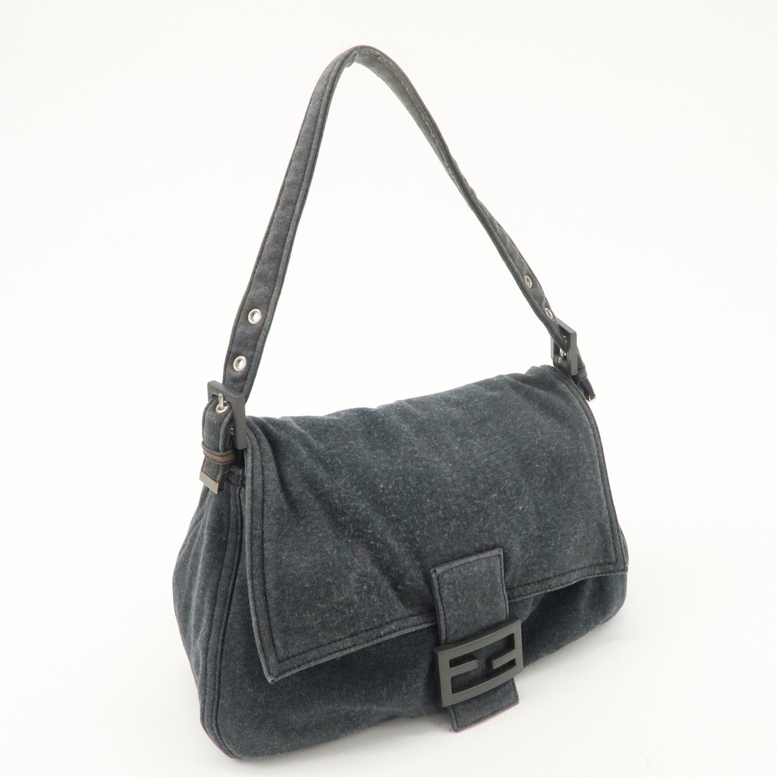 FENDI Mamma Baguette Zucca Cotton Shoulder Bag Gray 26325 Used