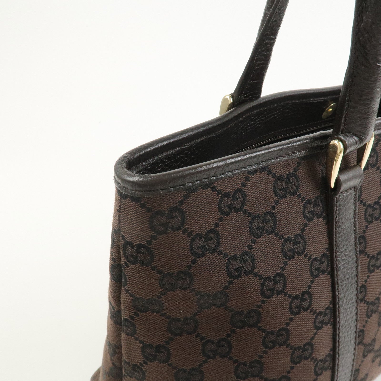 GUCCI Canvas Leather Tote Bag Shoulder Bag Dark Brown 257302