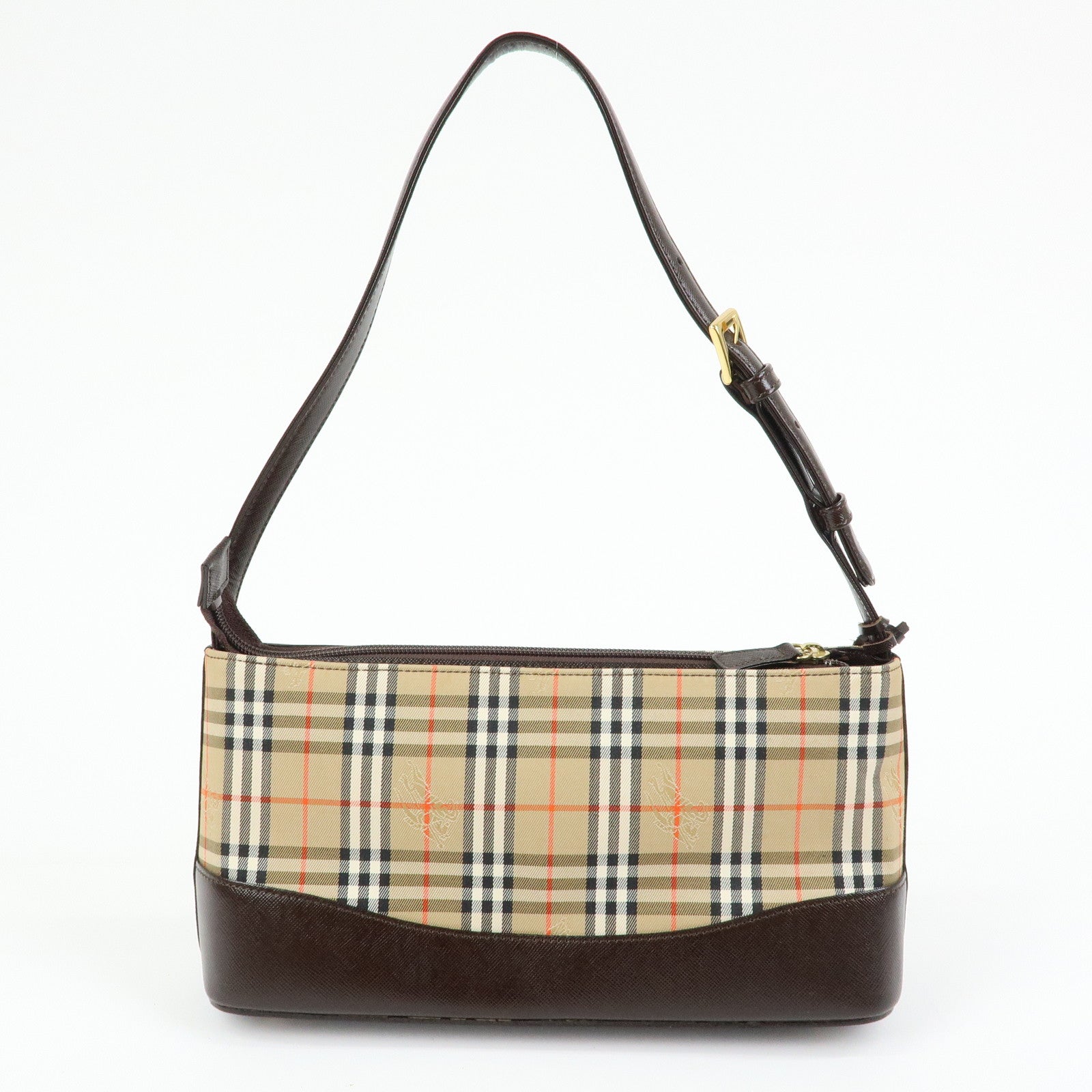 BURBERRY Nova Plaid Canvas Leather Shoulder Bag Beige Brown