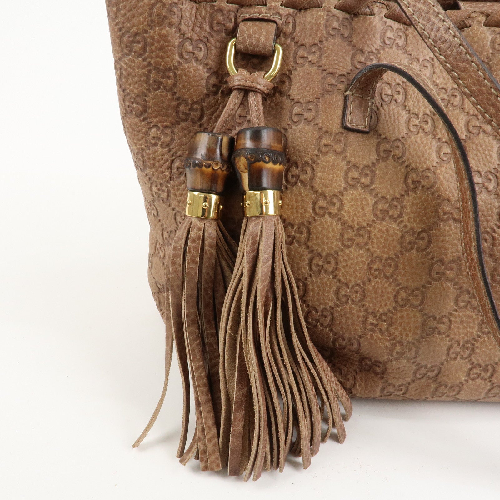 GUCCI Bamboo Guccissima Leather Tote Bag Brown Tassel 218780 Used