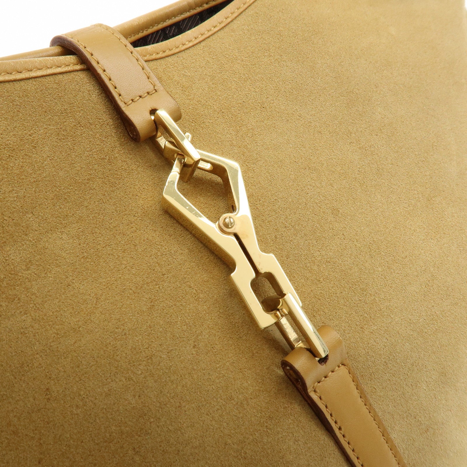 GUCCI Bamboo Suede Leather Kandinsky Shoulder Bag Beige 001・4061