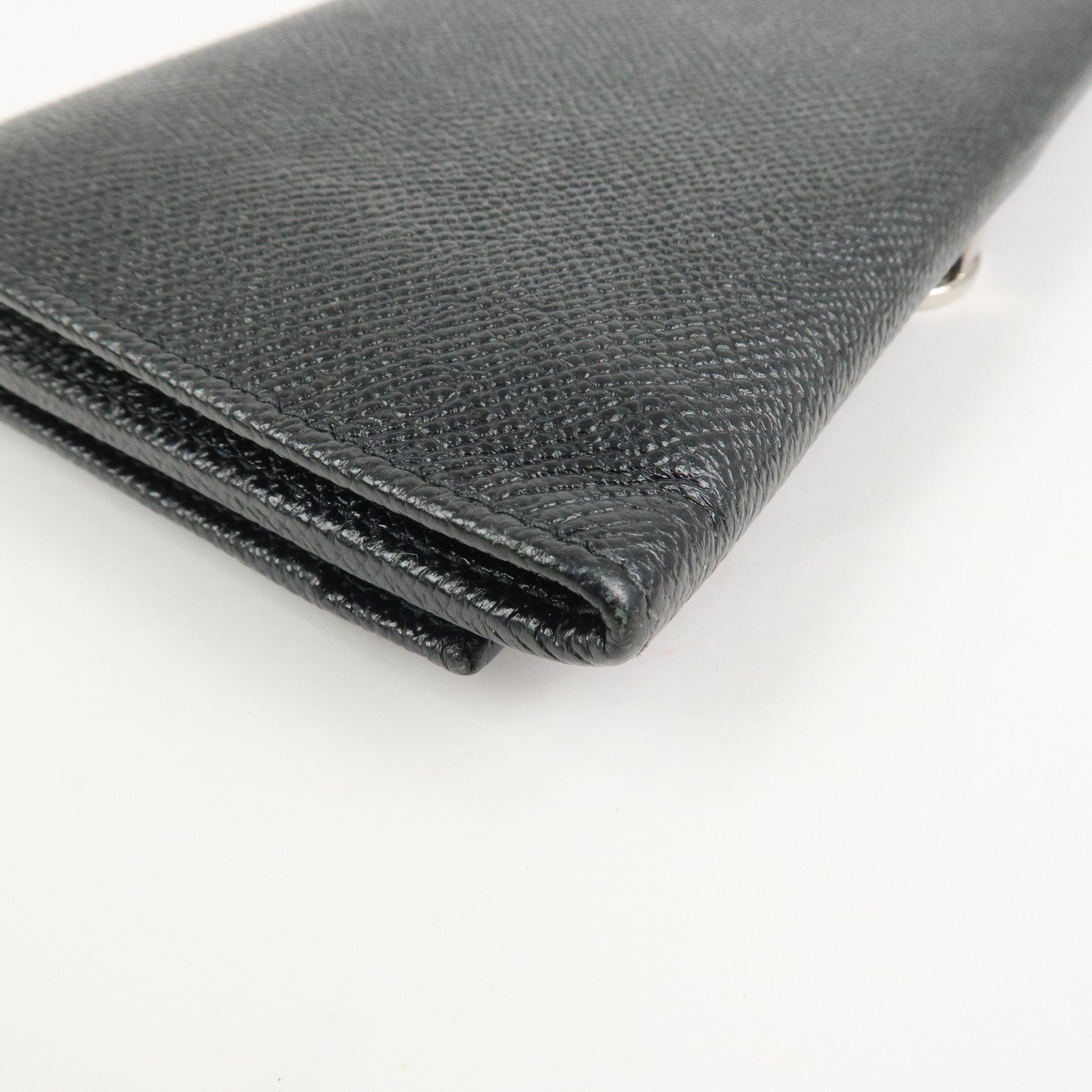 BVLGARI Logo Leather Bi-fold Long Wallet Black Silver