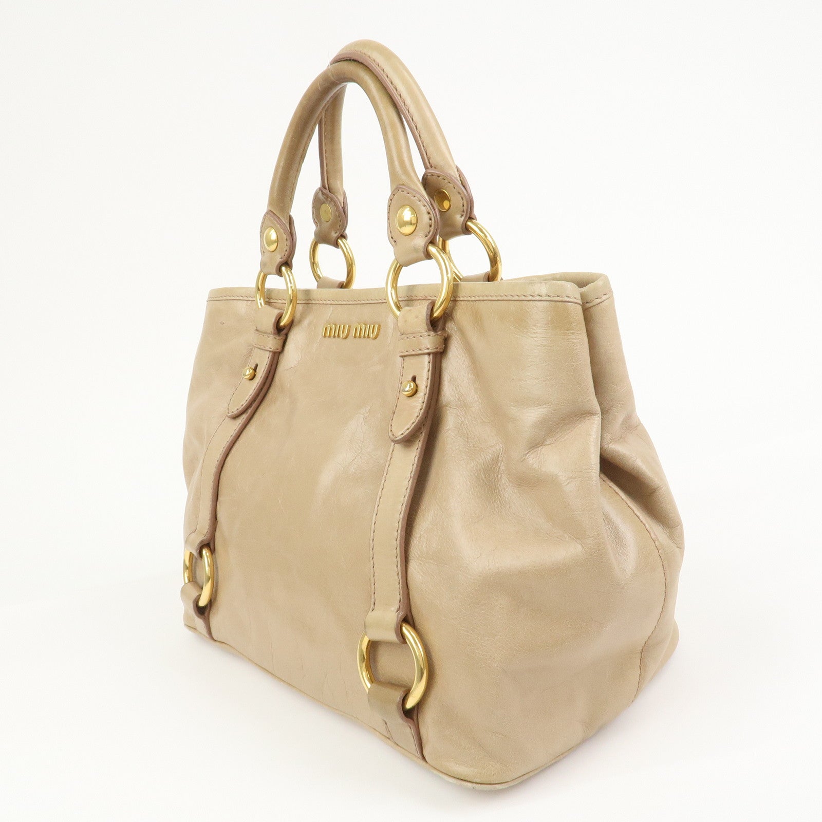 MIU MIU Leather 2Way Bag Hand Bag Shoulder Bag Beige