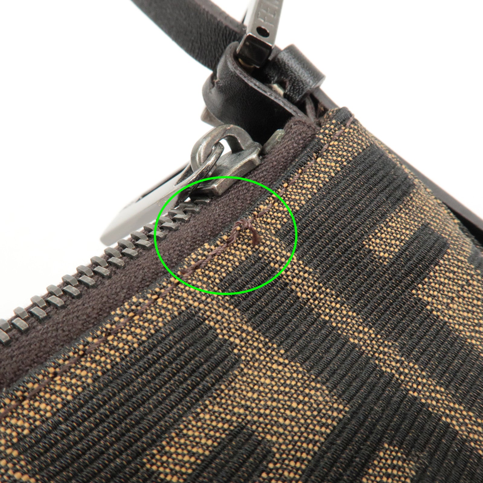 FENDI Zucca Canvas Leather Mini Hand Bag Brown 8BR155 Used