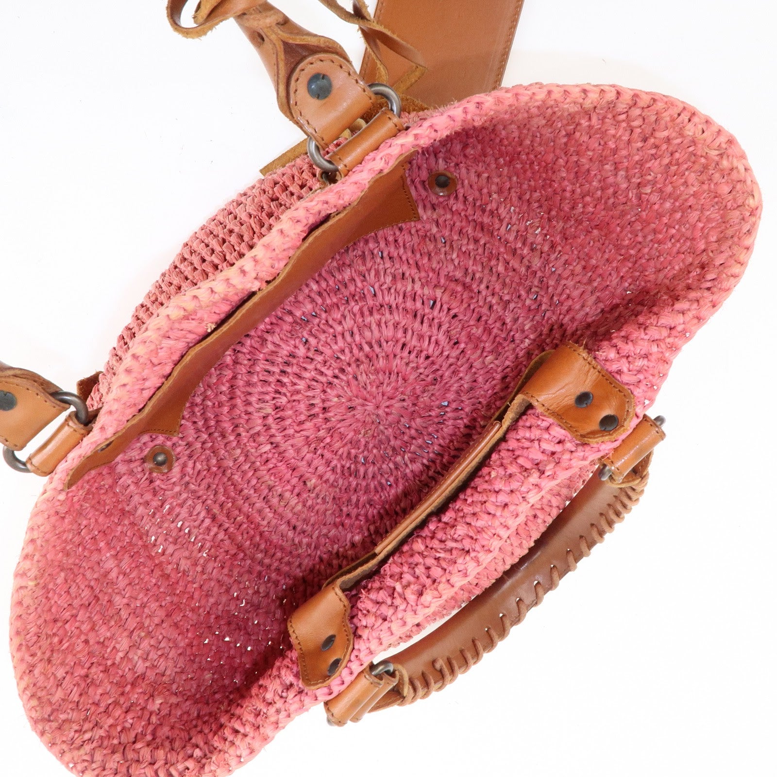 BALENCIAGA Straw Tote Bag Shoulder Bag Brown Pink 236741 Used