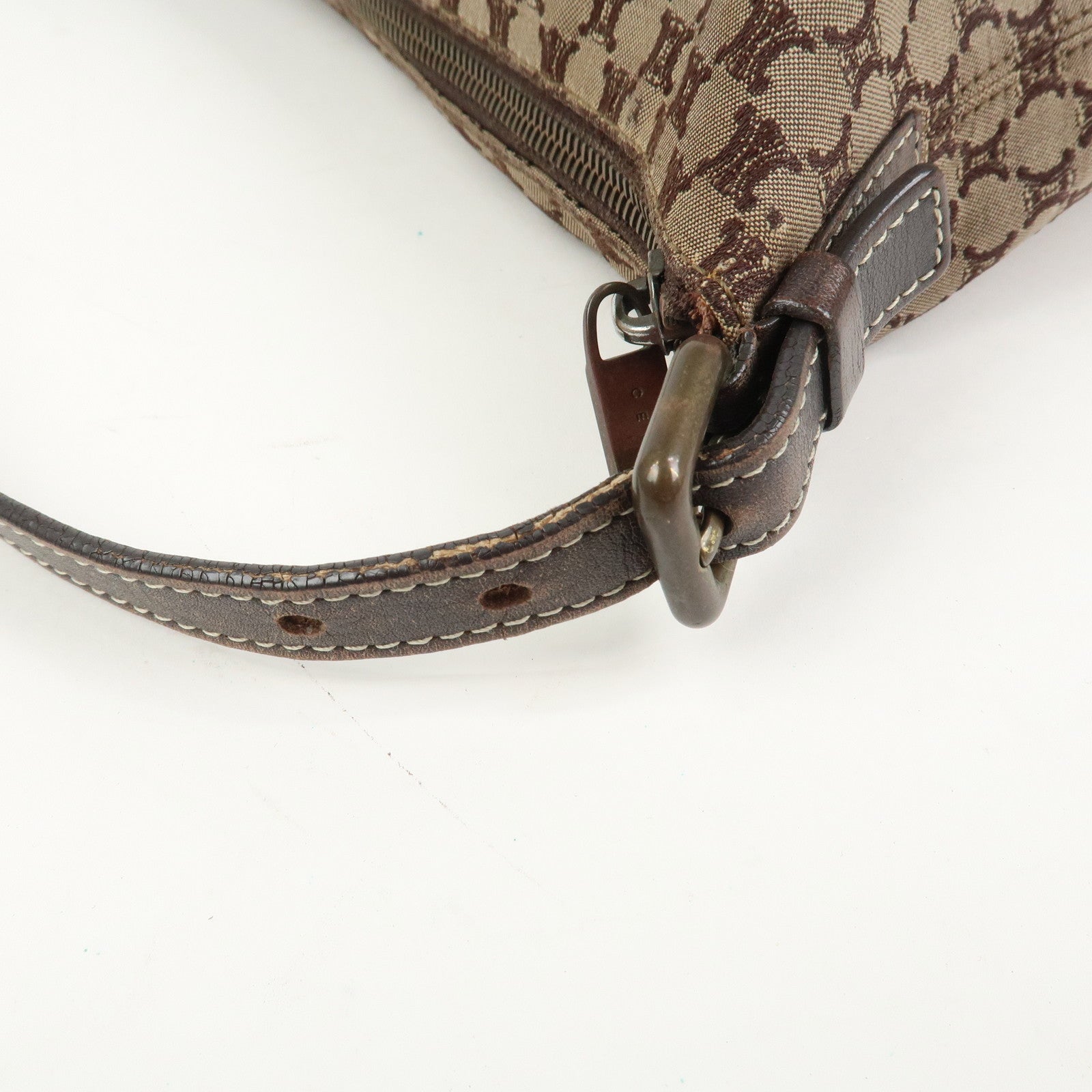 CELINE Macadam Logo Canvas Leather Shoulder Bag Hand Bag Brown