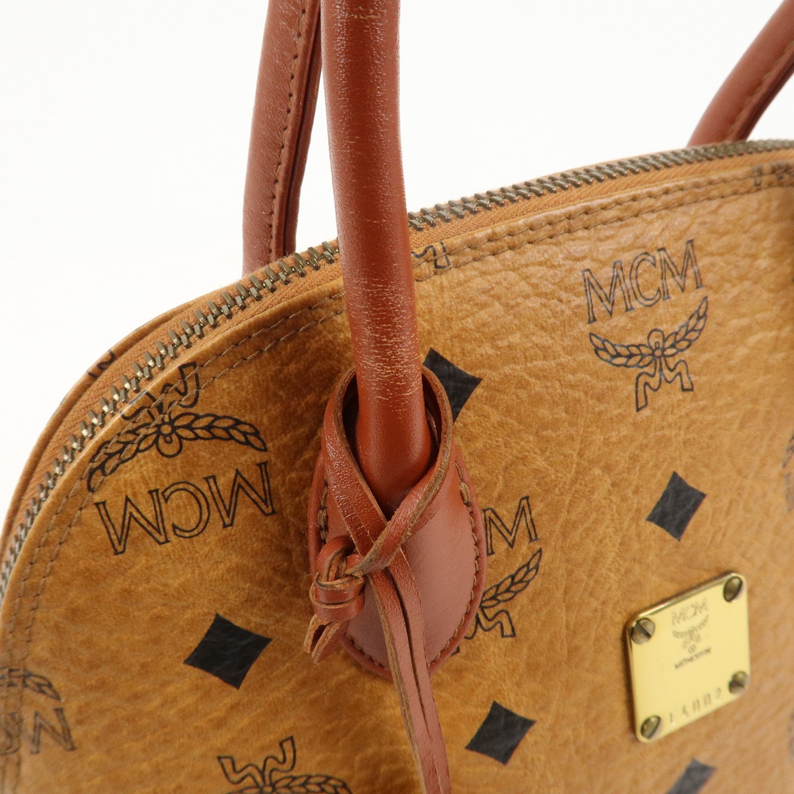 MCM Visetos Logo Leather 2WAY Bag Hand Bag Shoulder Bag Brown
