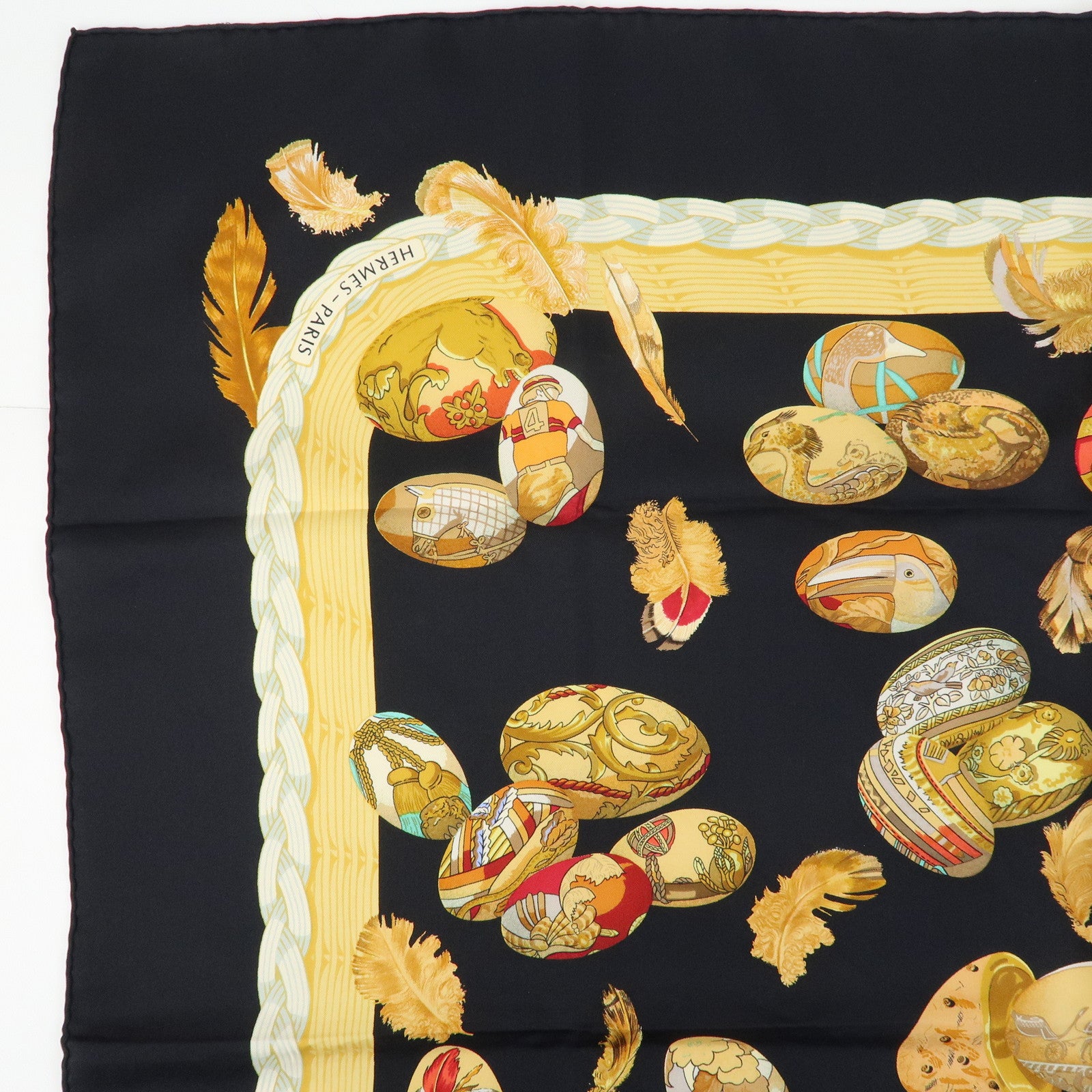 HERMES Carre 90 Silk 100% Scarf COUVEE D HERMES Black