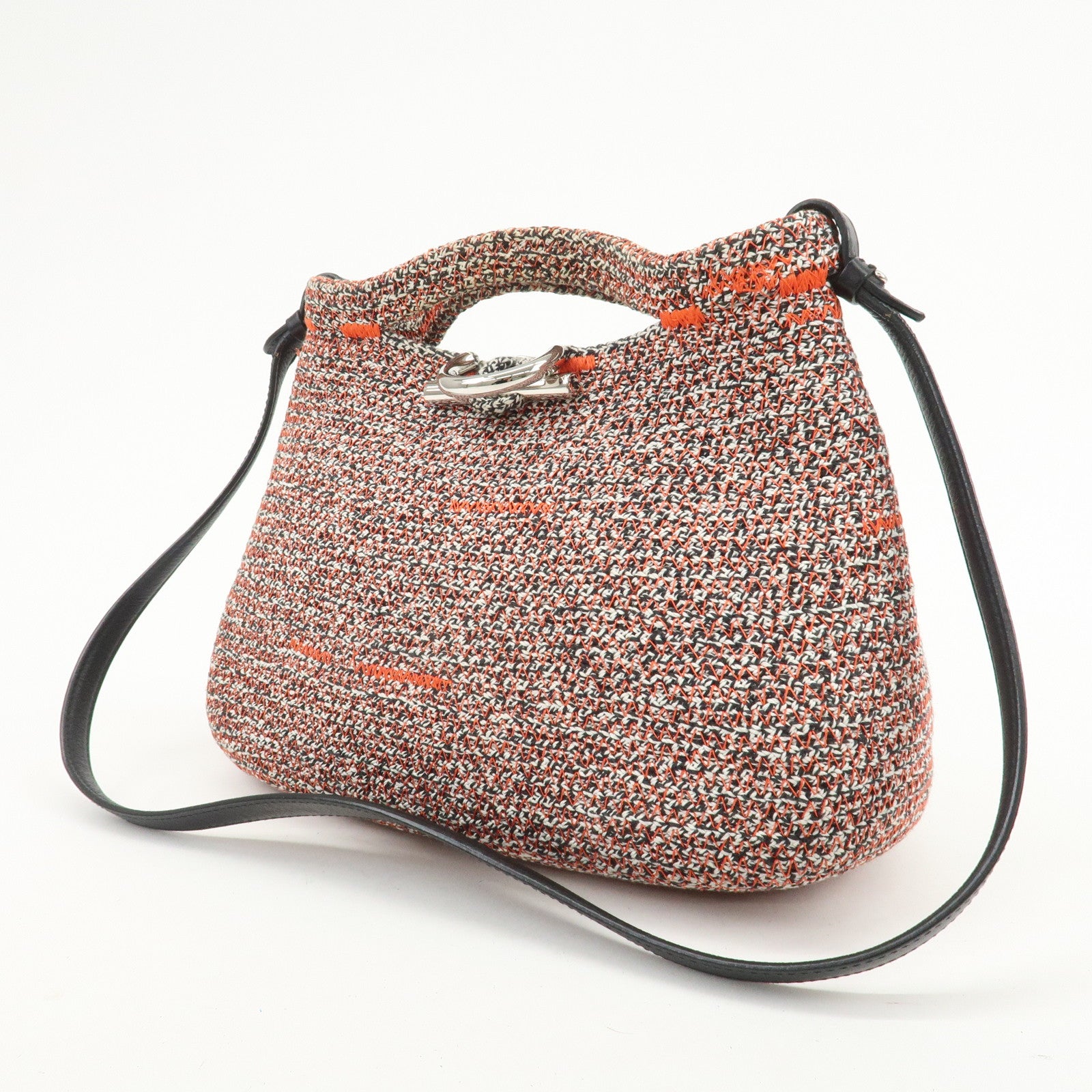 BALENCIAGA Zigzagger Canvas Leather 2Way Hand Bag Orange Black