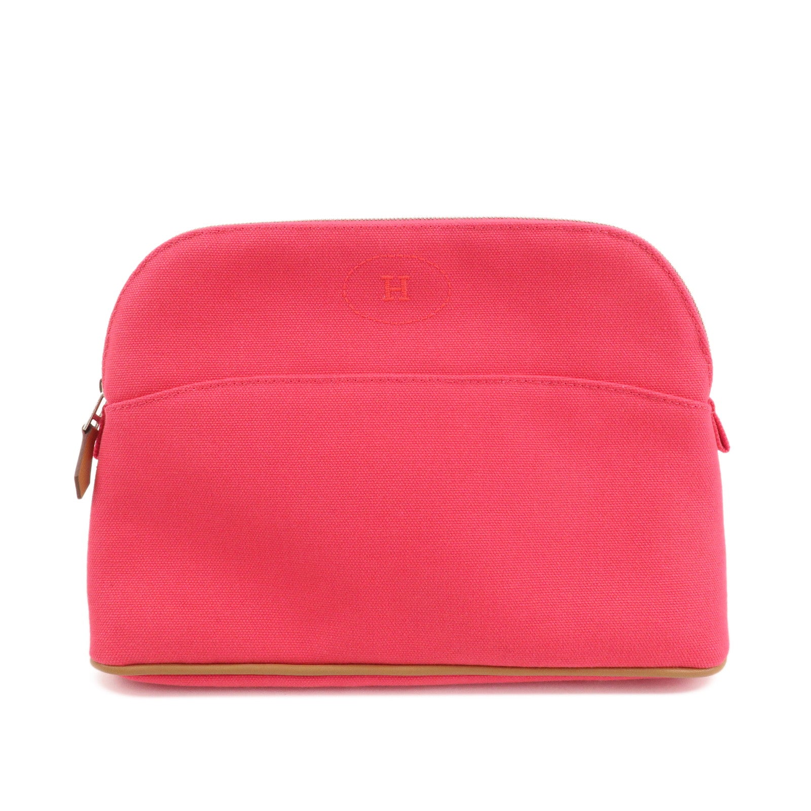 HERMES Canvas Leather Bolide Pouch MM Cosmetic Pouch Pink Used