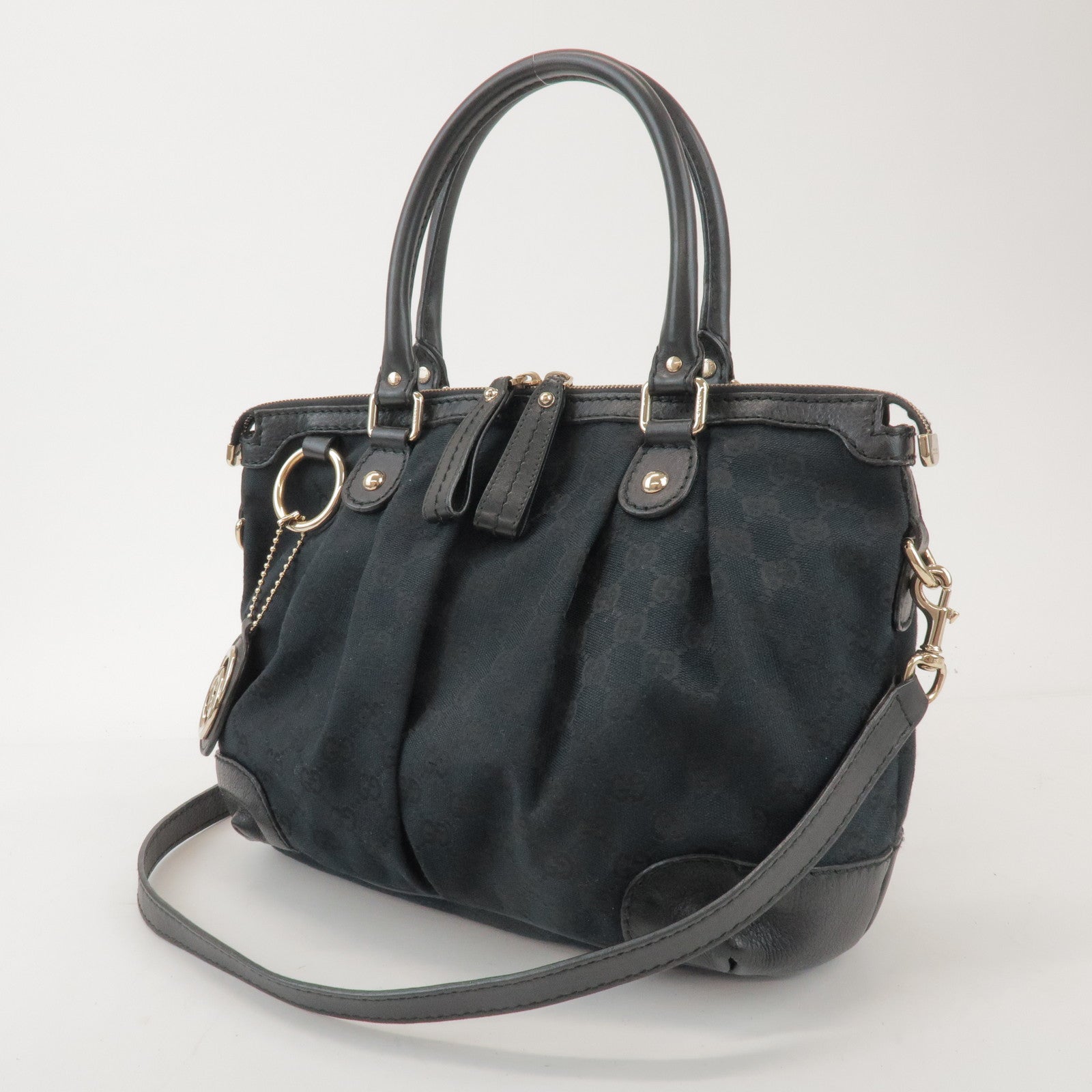 GUCCI Sukey Interlocking G GG Canvas Leather 2Way Bag Black 247902