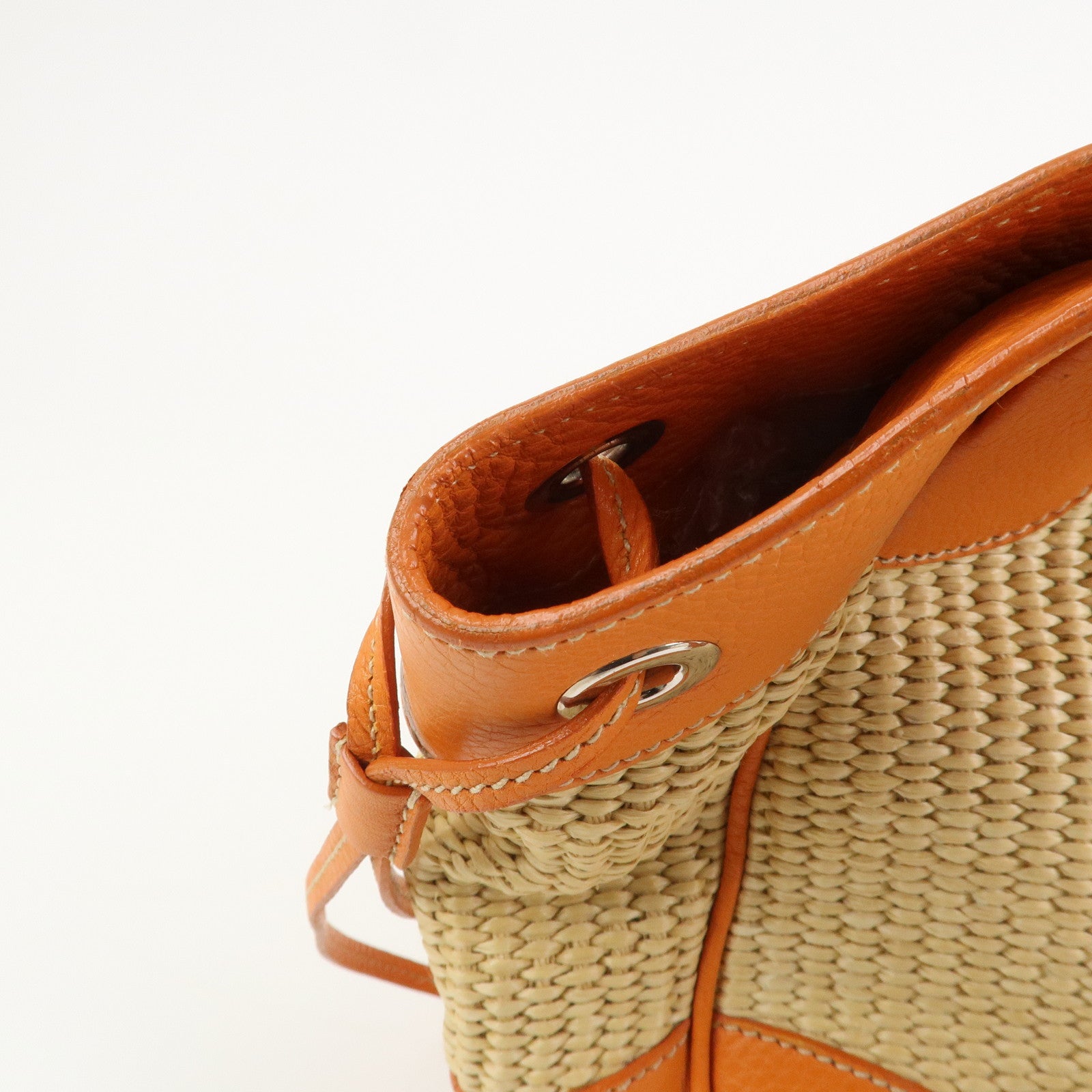 PRADA Logo Raffia Leather Shoulder Bag Hand Bag Orange BR2923