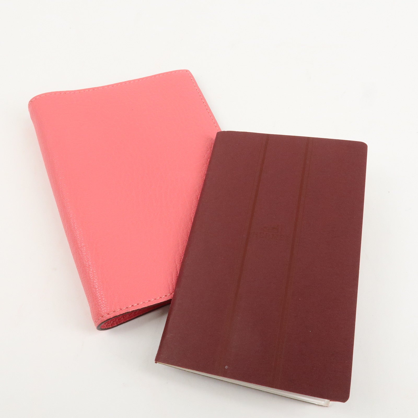 HERMES Leather Agenda PM Planner Cover 笆。X Stamped Rose Azalee Used