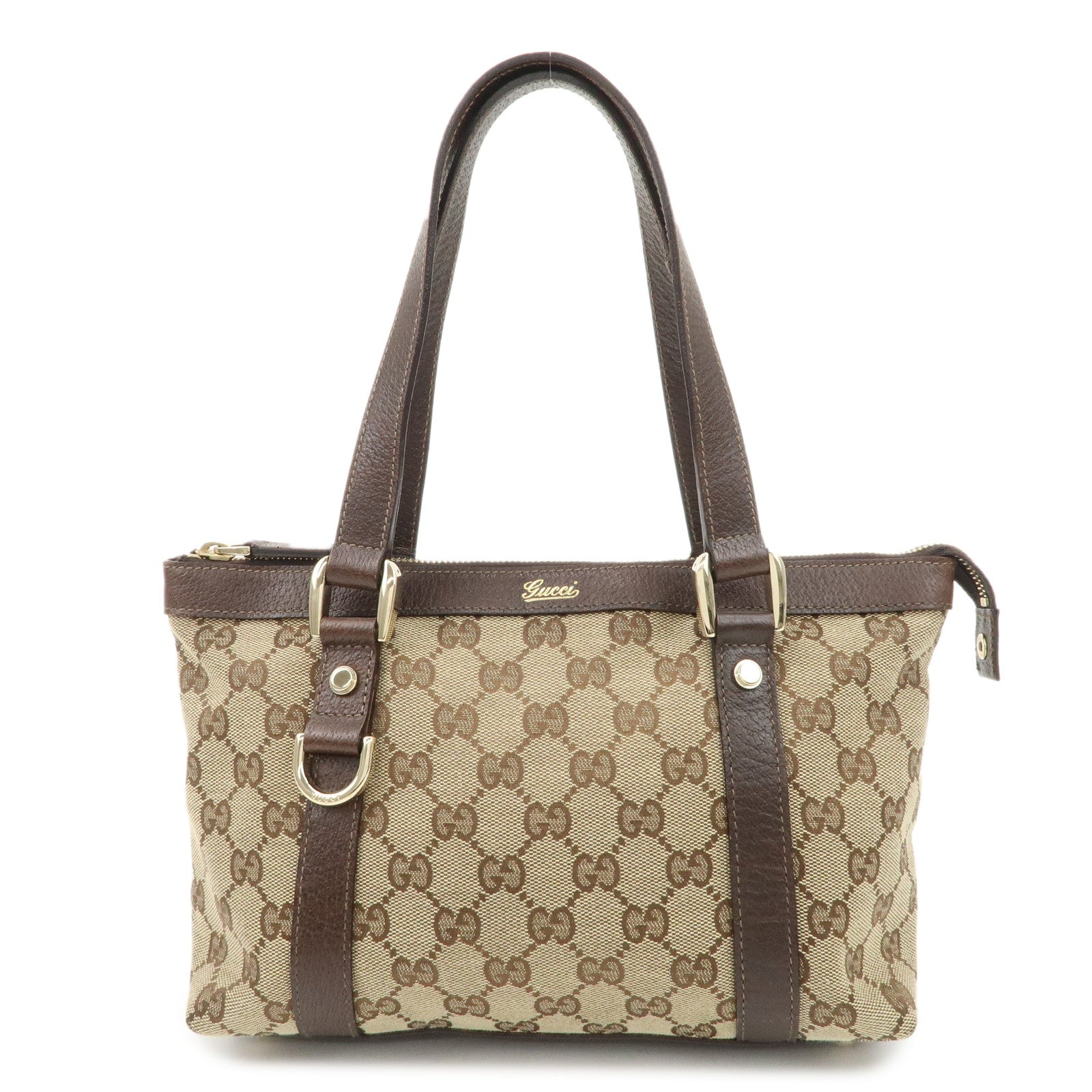 GUCCI Abbey GG Canvas Leather Tote Bag Beige Dark Brown 141471 Used