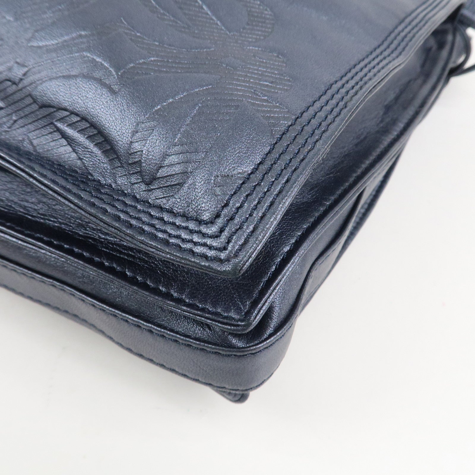 LOEWE Anagram Leather Shoulder Bag Hand Bag Metallic Blue