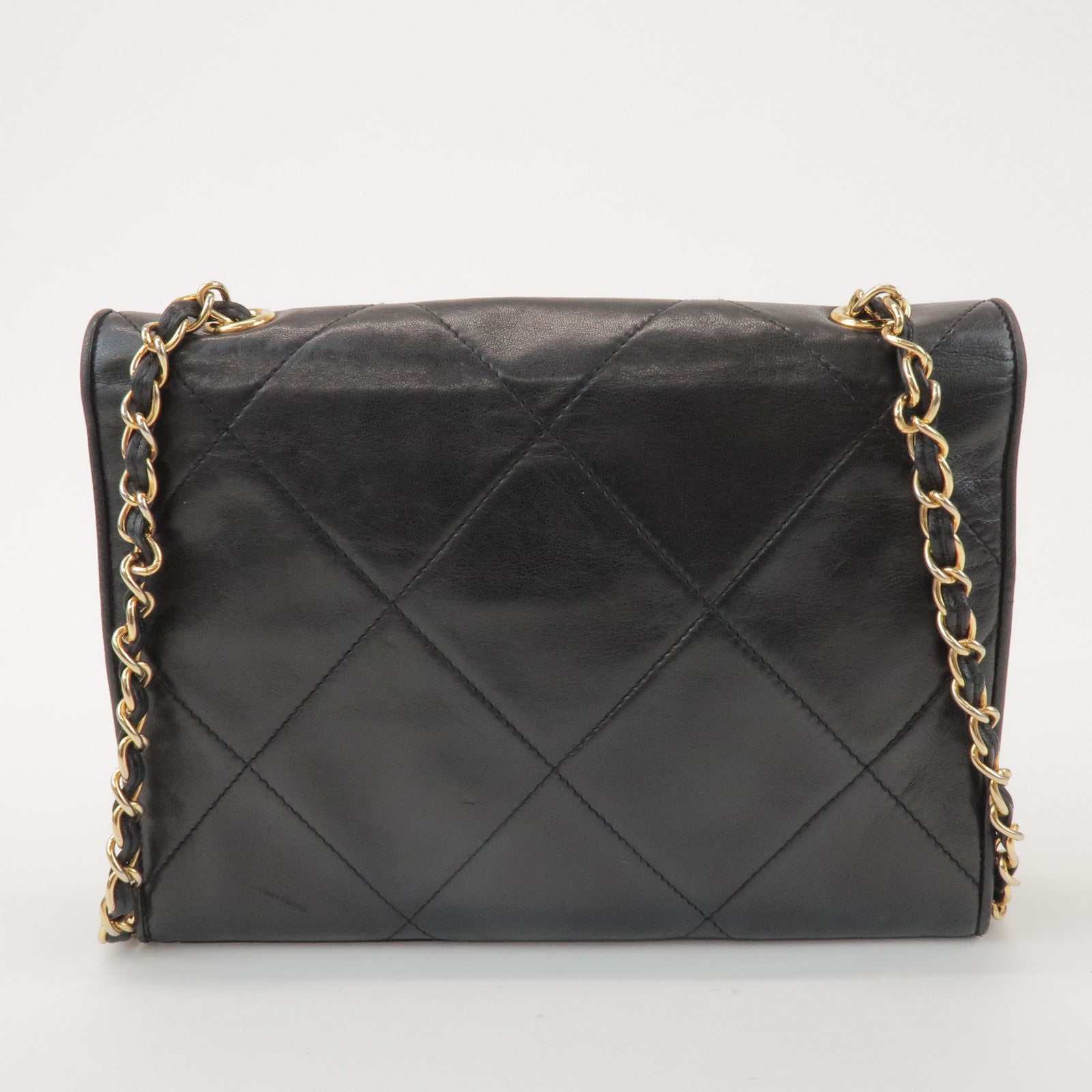 CHANEL Matelasse COCO Mark Lamb Skin Chain Shoulder Bag Black