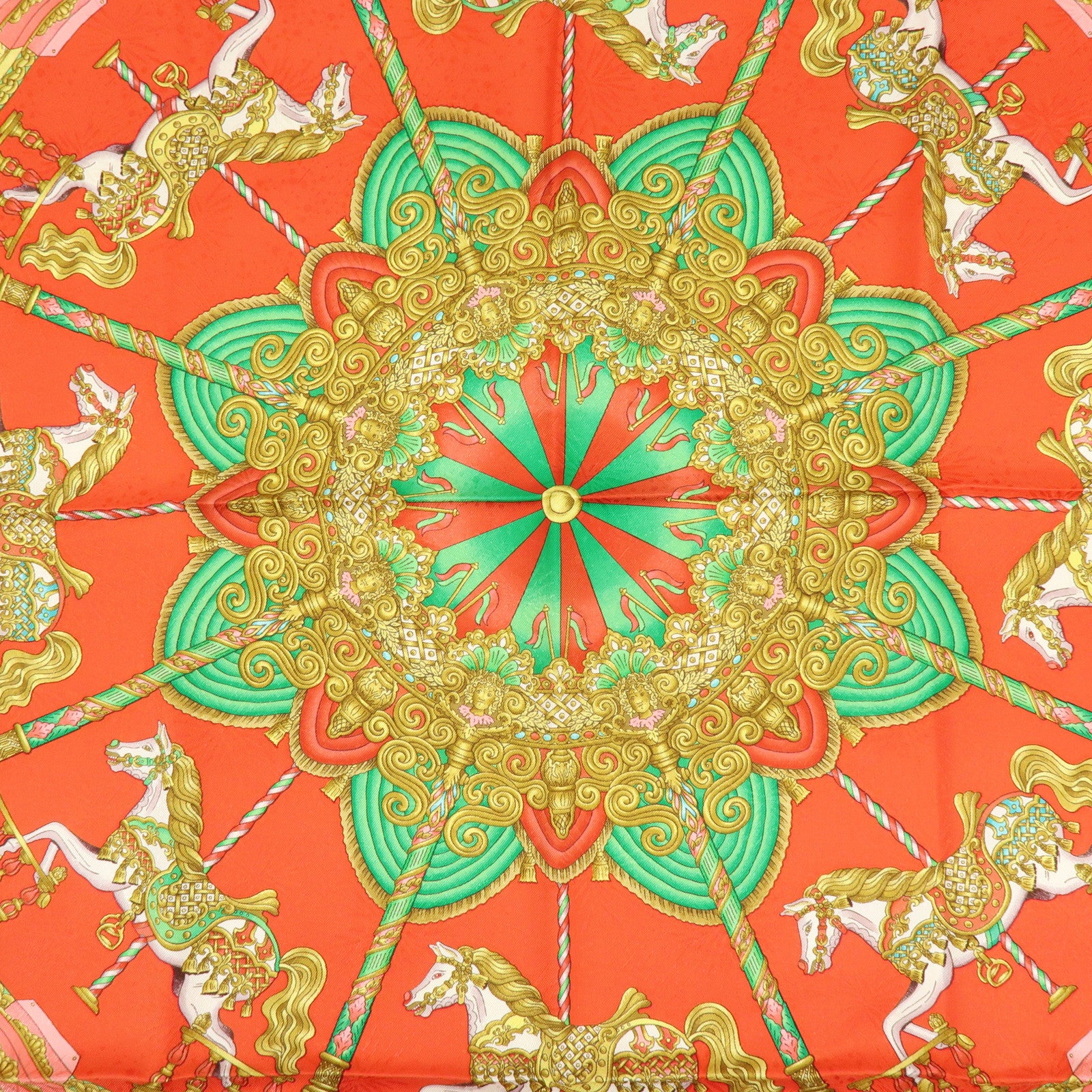 HERMES Carre 90 Silk 100% Scarf LUNA PARK Red Gold