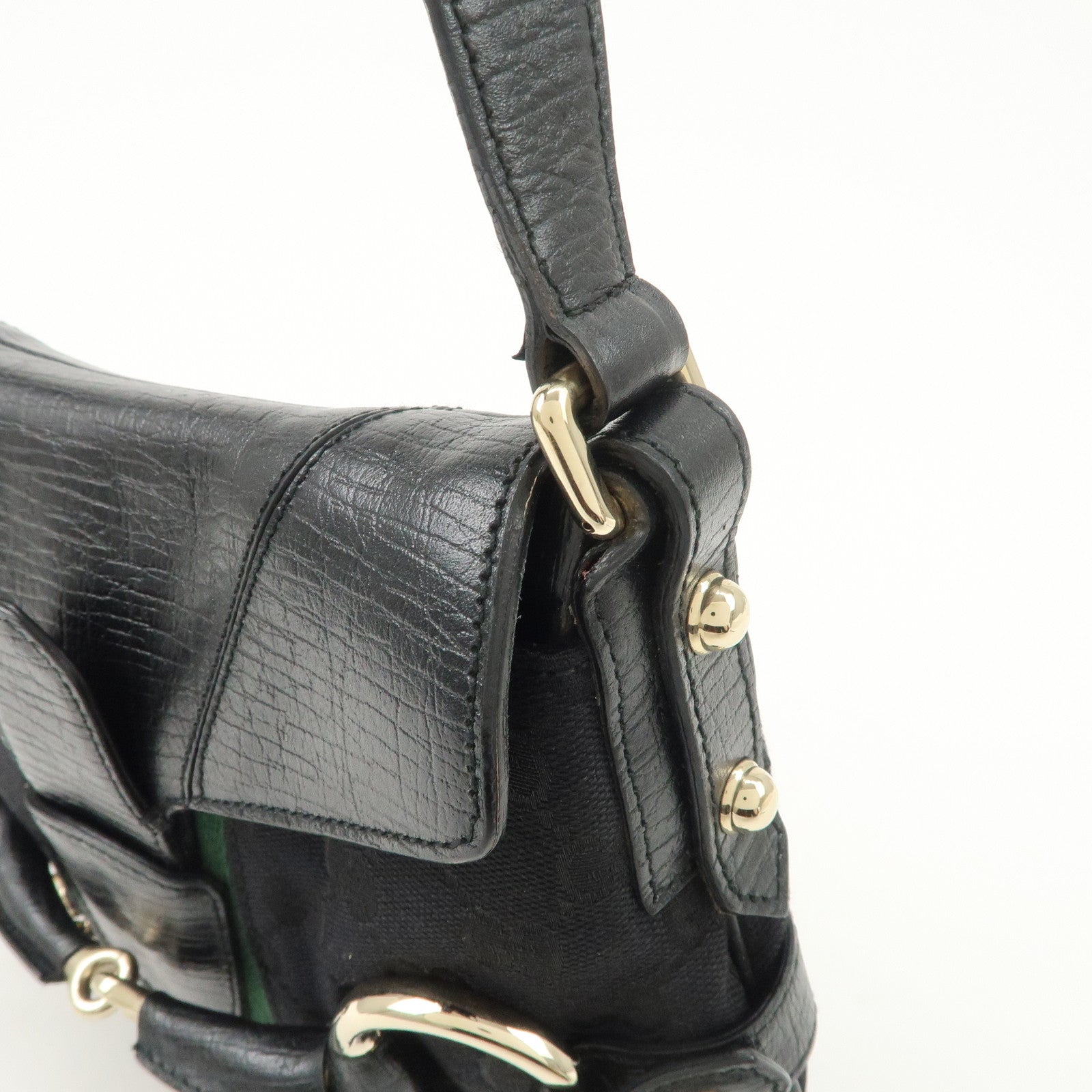 GUCCI Horsebit Sherry GG Canvas Leather Shoulder Bag 131094