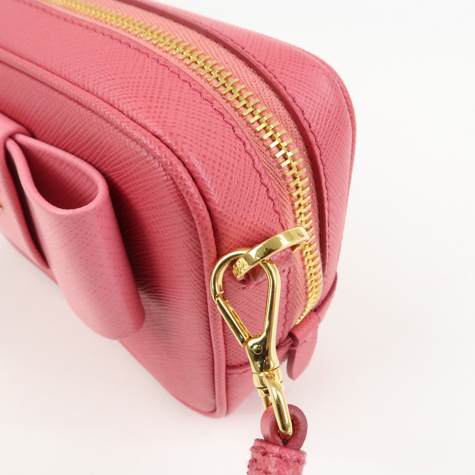 PRADA Saffiano Leather Ribbon Mini Camera Shoulder Bag Pink 1N1674
