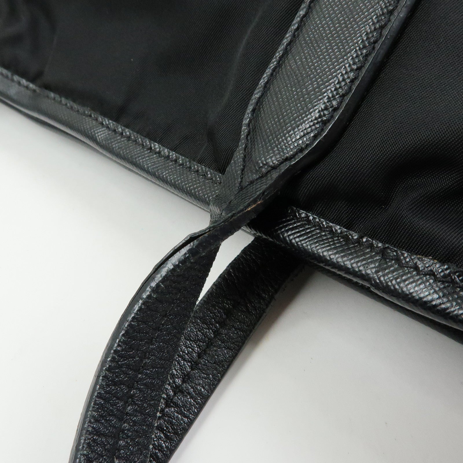 PRADA Logo Nylon Leather Tote Bag Shoulder Bag Hand Bag Black