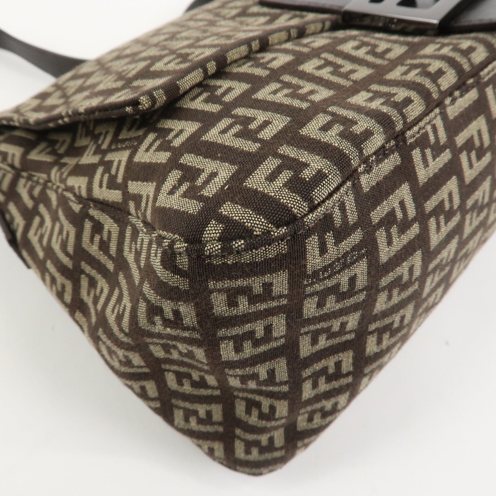 FENDI Mamma Baguette Zucchino Shoulder Bag Brown Beige 8BR001