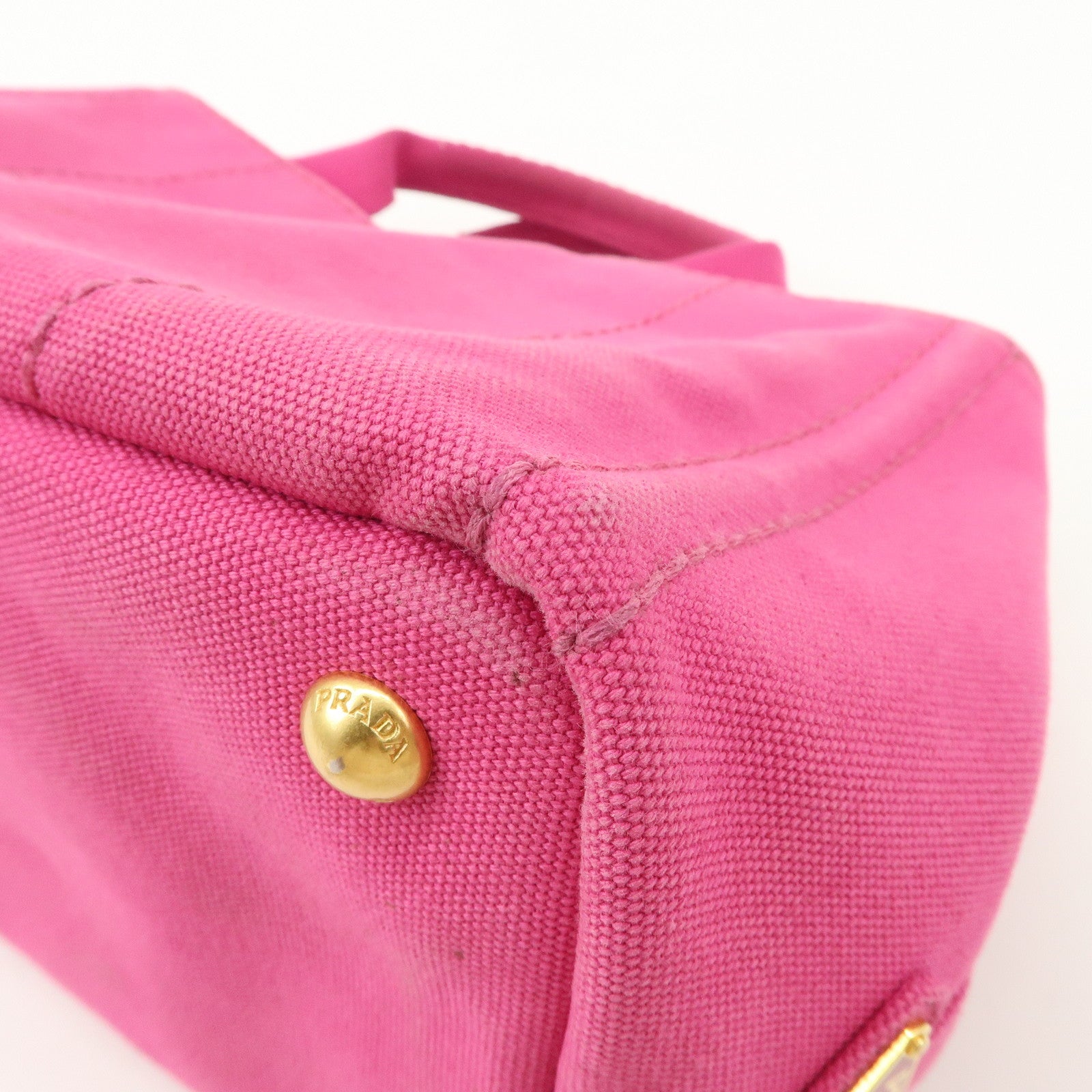 PRADA Logo Canapa Mini Canvas Tote Bag Hand Bag Pink BN2439 Used