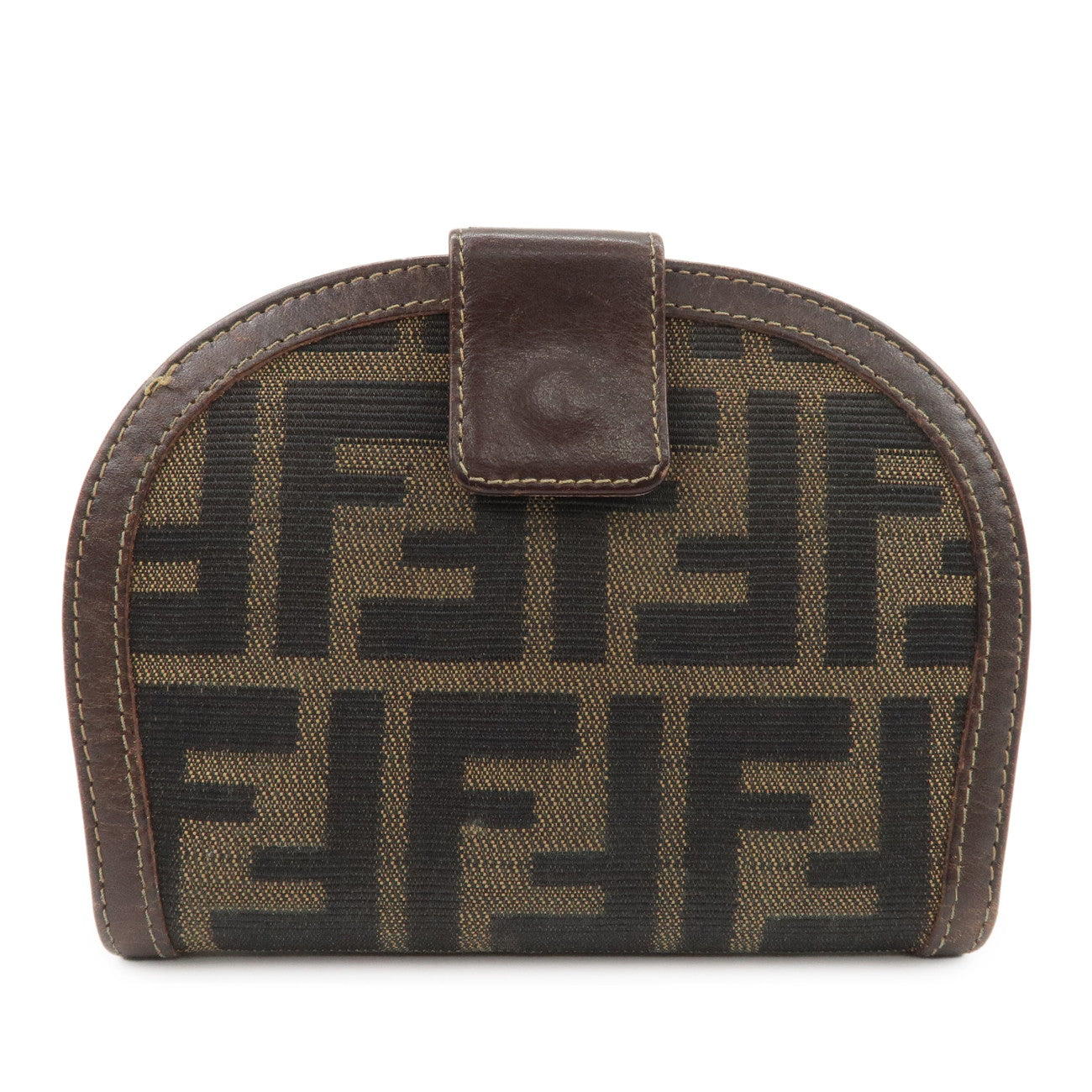 FENDI Zucca Canvas Leather Compact Wallet Black Brown 01223