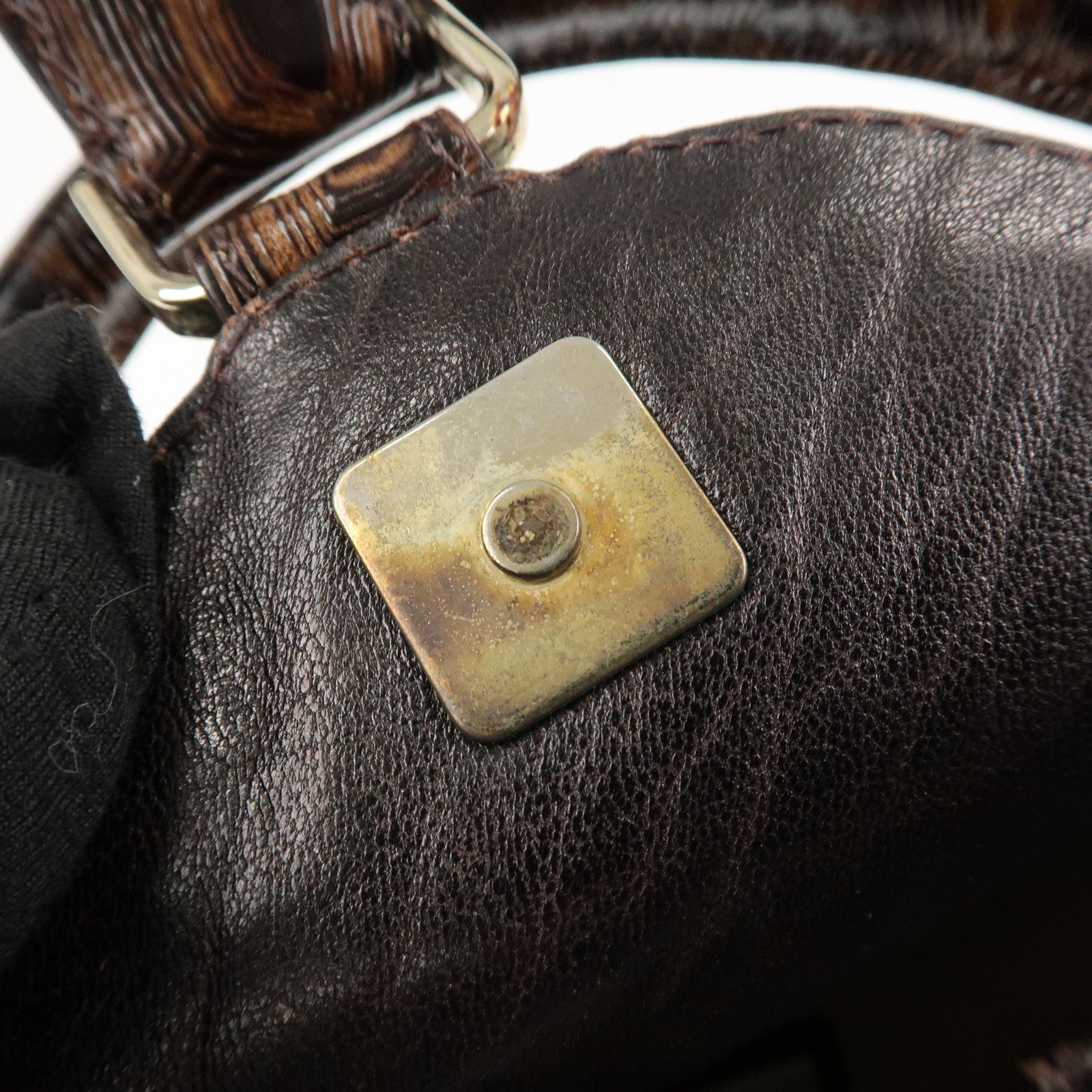 FENDI Zucca Mini Spy Canvas Leather Hand Bag Brown Black 8BR589 Used