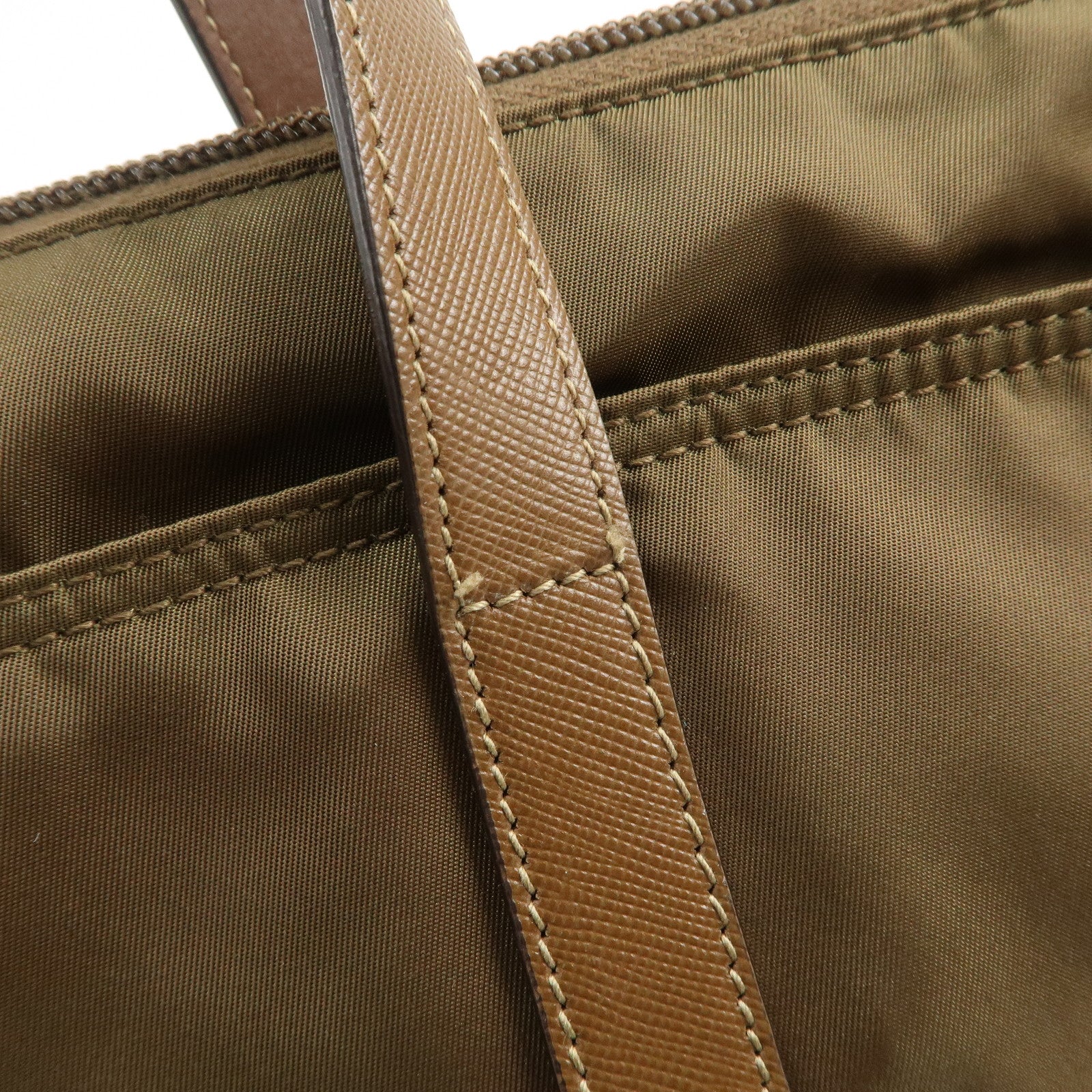 PRADA Triangle Logo Nylon Saffiano Leather Tote Bag Shoulder Bag