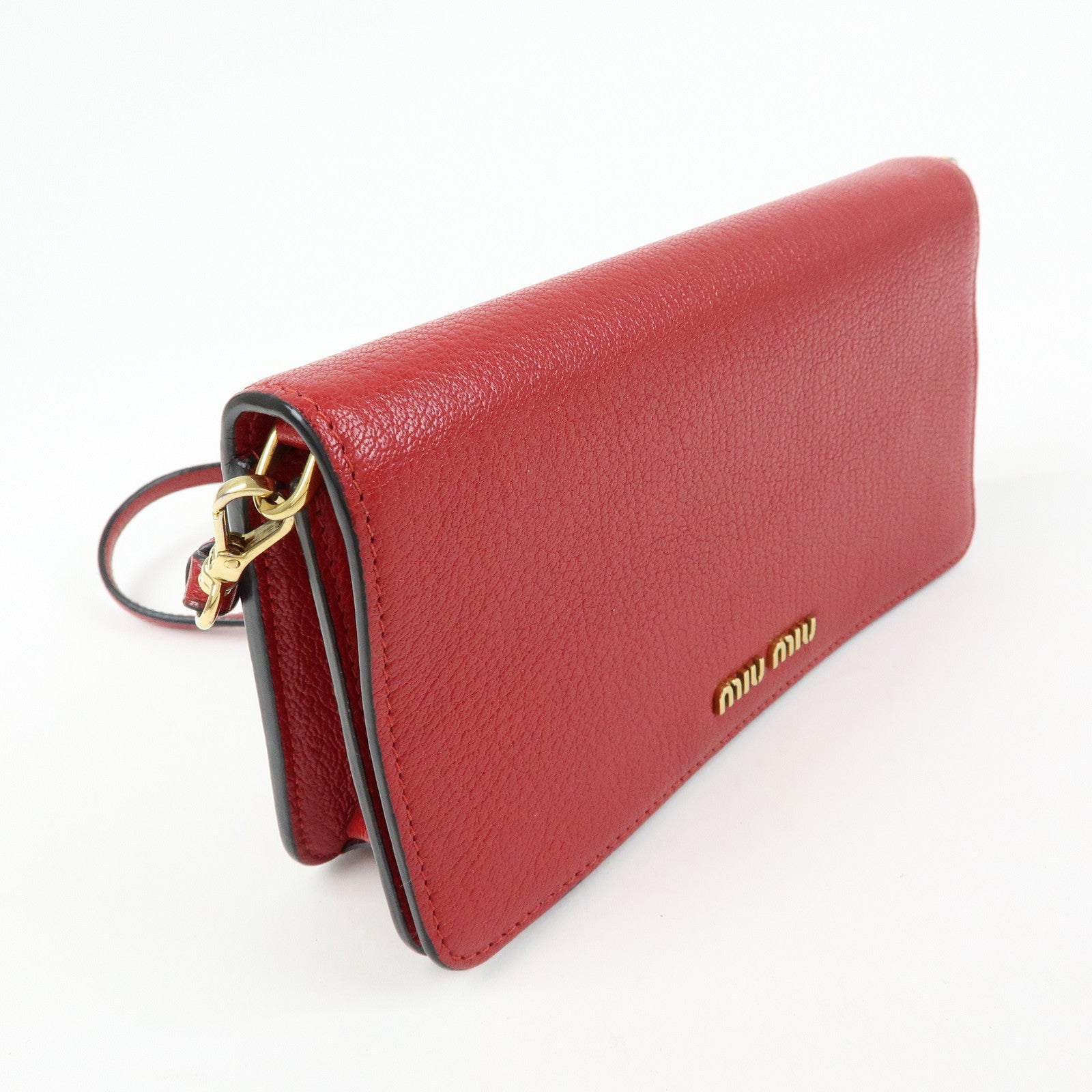 MIU MIU Madras Leather 2Way Bag Clutch Bag Shoulder Bag Red 5ZH044