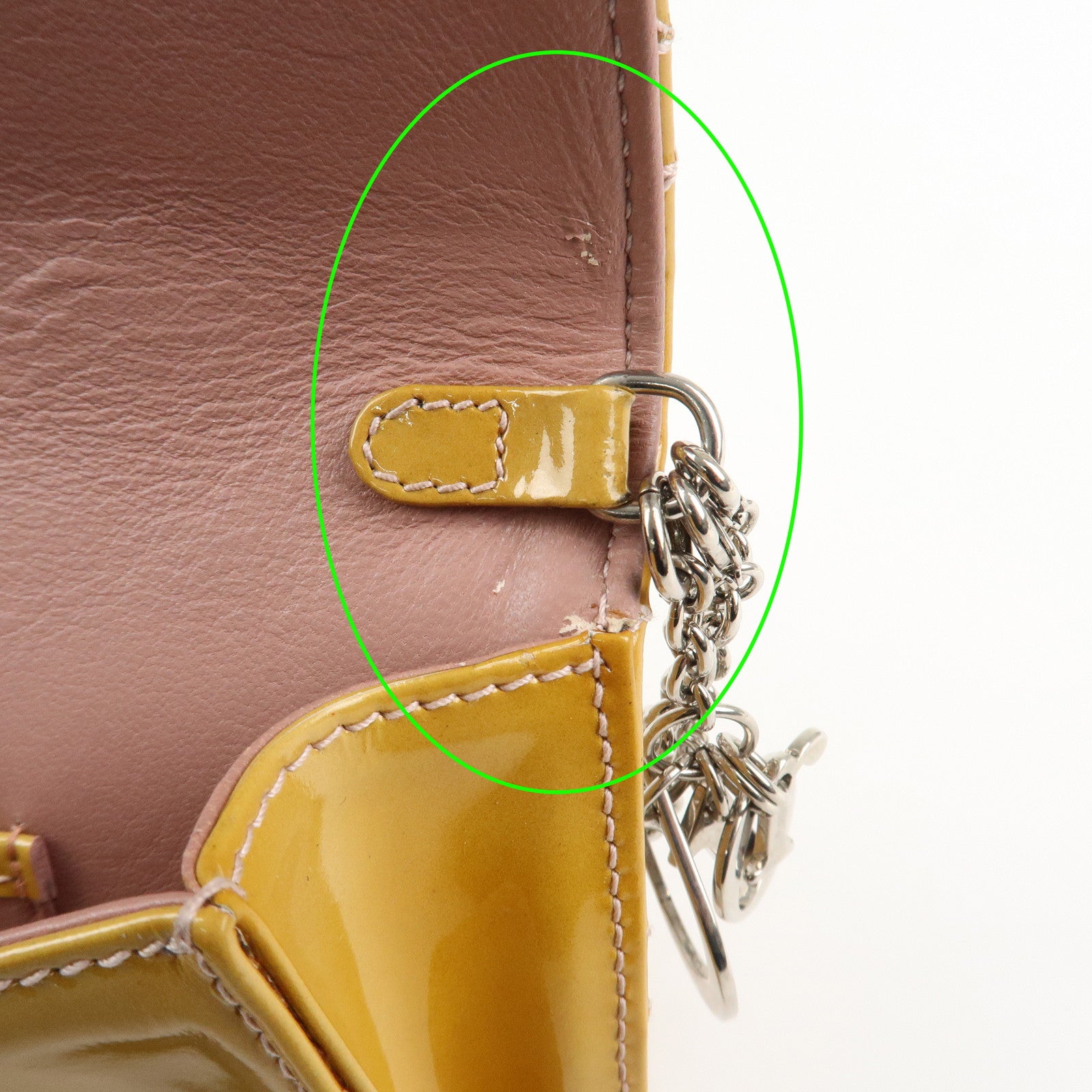 Christian Dior Cannage Patent Leather Chain Shoulder Bag Yellow Used