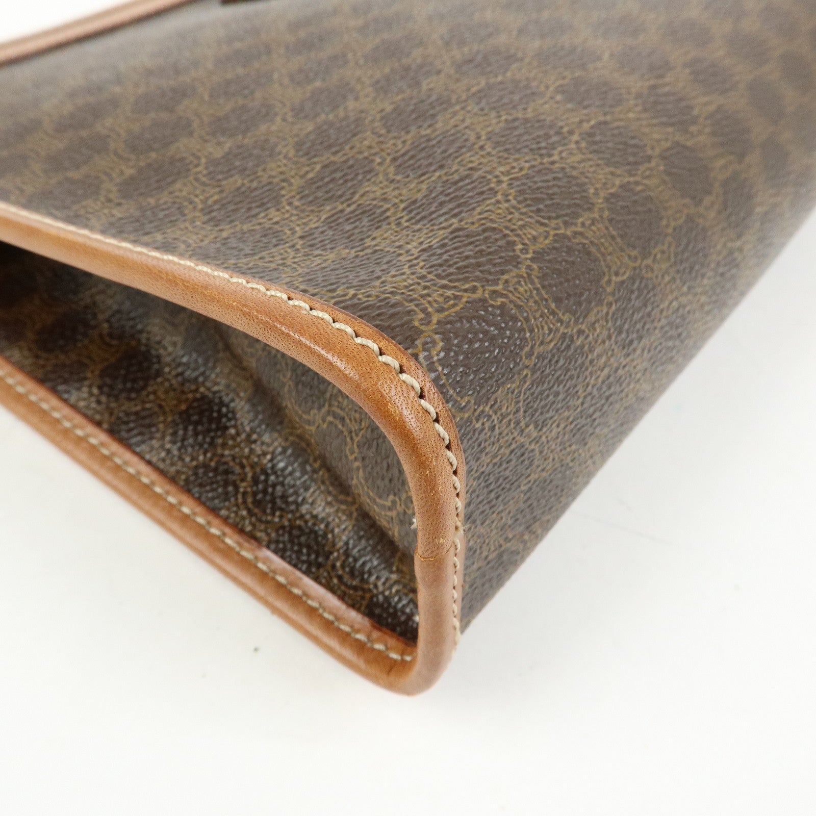 CELINE Macadam PVC Coated Canvas Leather Clutch Bag Pouch Brown