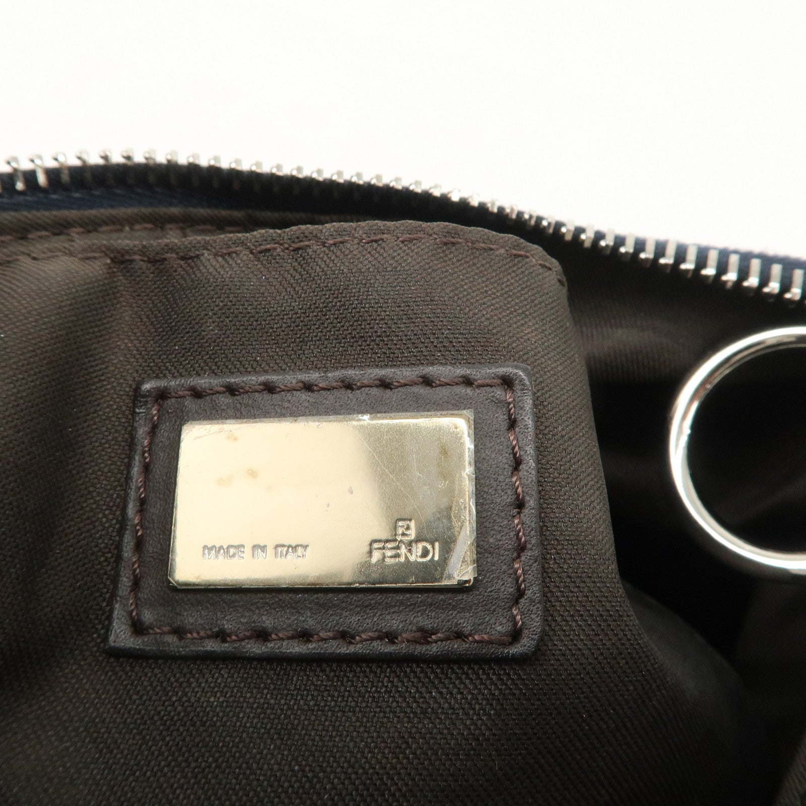 FENDI Zucchino Canvas Leather Shoulder Bag Hand bag Navy 8BR248 Used