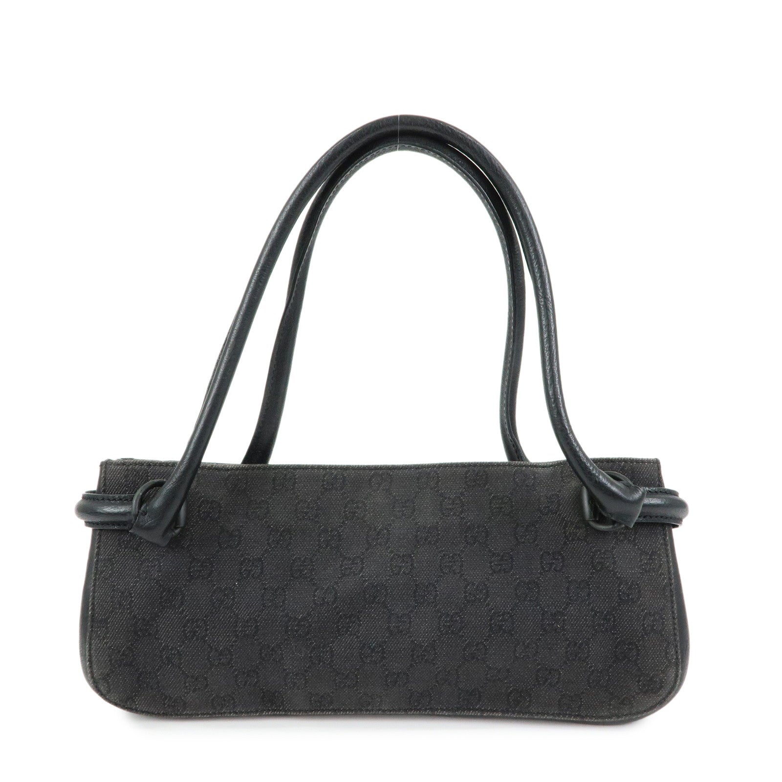 GUCCI GG Denim Leather Shoulder Bag Hand Bag Black 101345