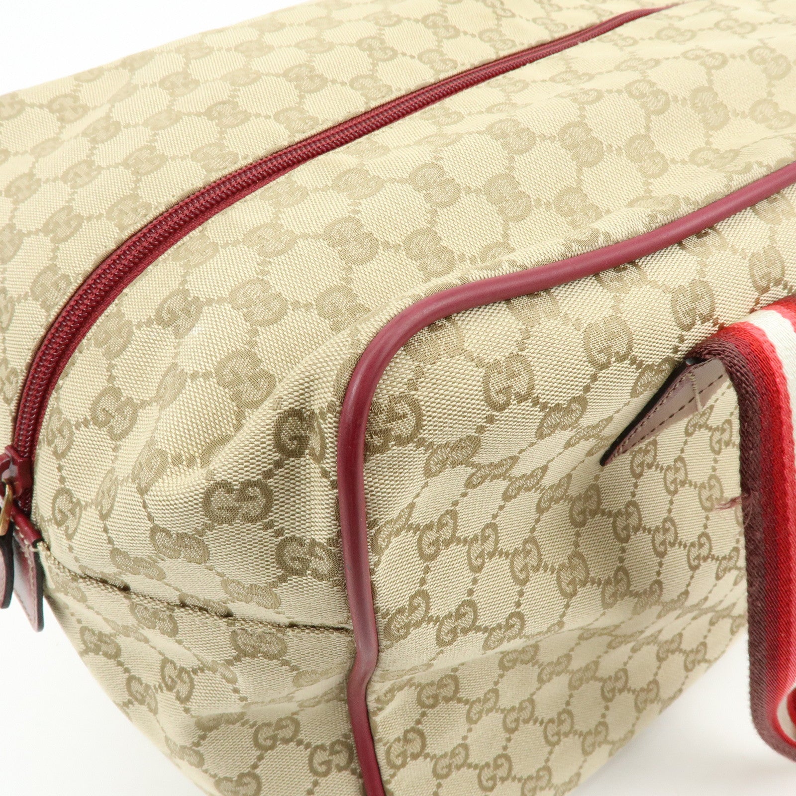 GUCCI GG Canvas Leather Boston Bag Shoulder Bag Beige Red 153240