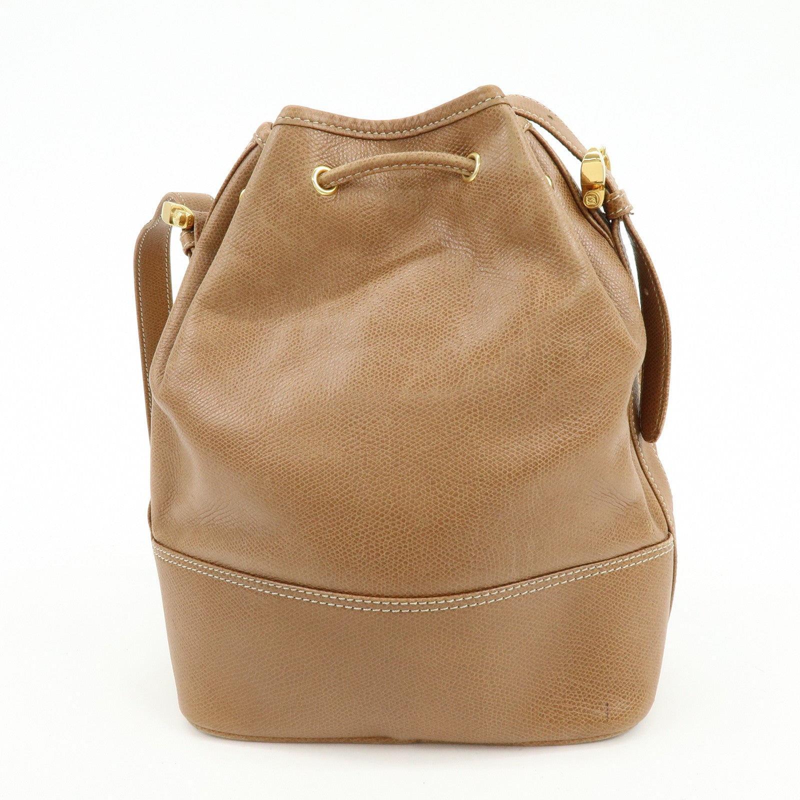 LOEWE Anagarm Leather Drawstring Shoulder Bag Brown