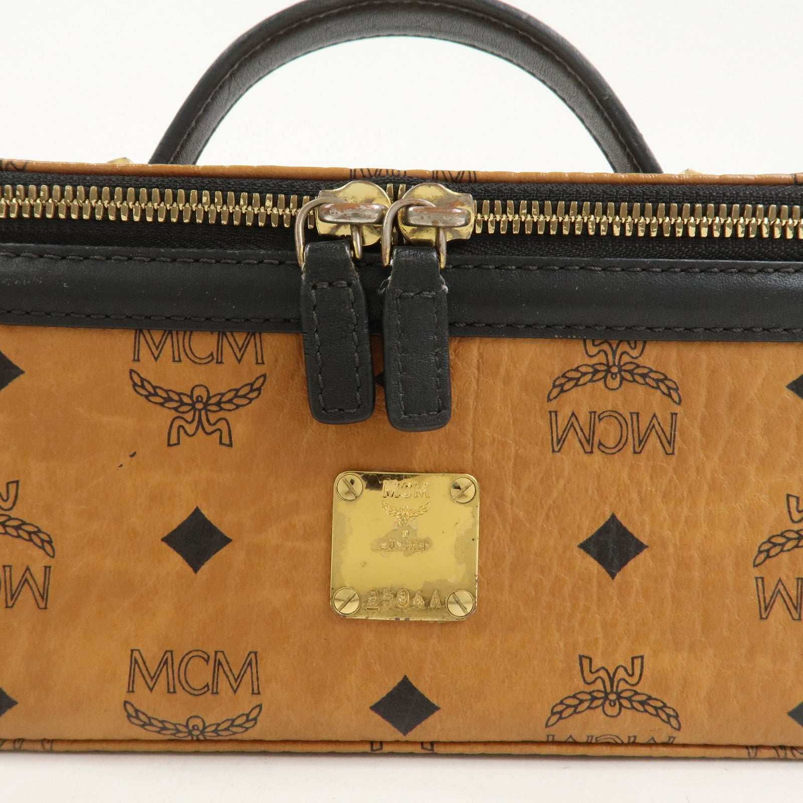MCM Visetos Leather 2Way Vanity Bag Shoulder Bag Brown