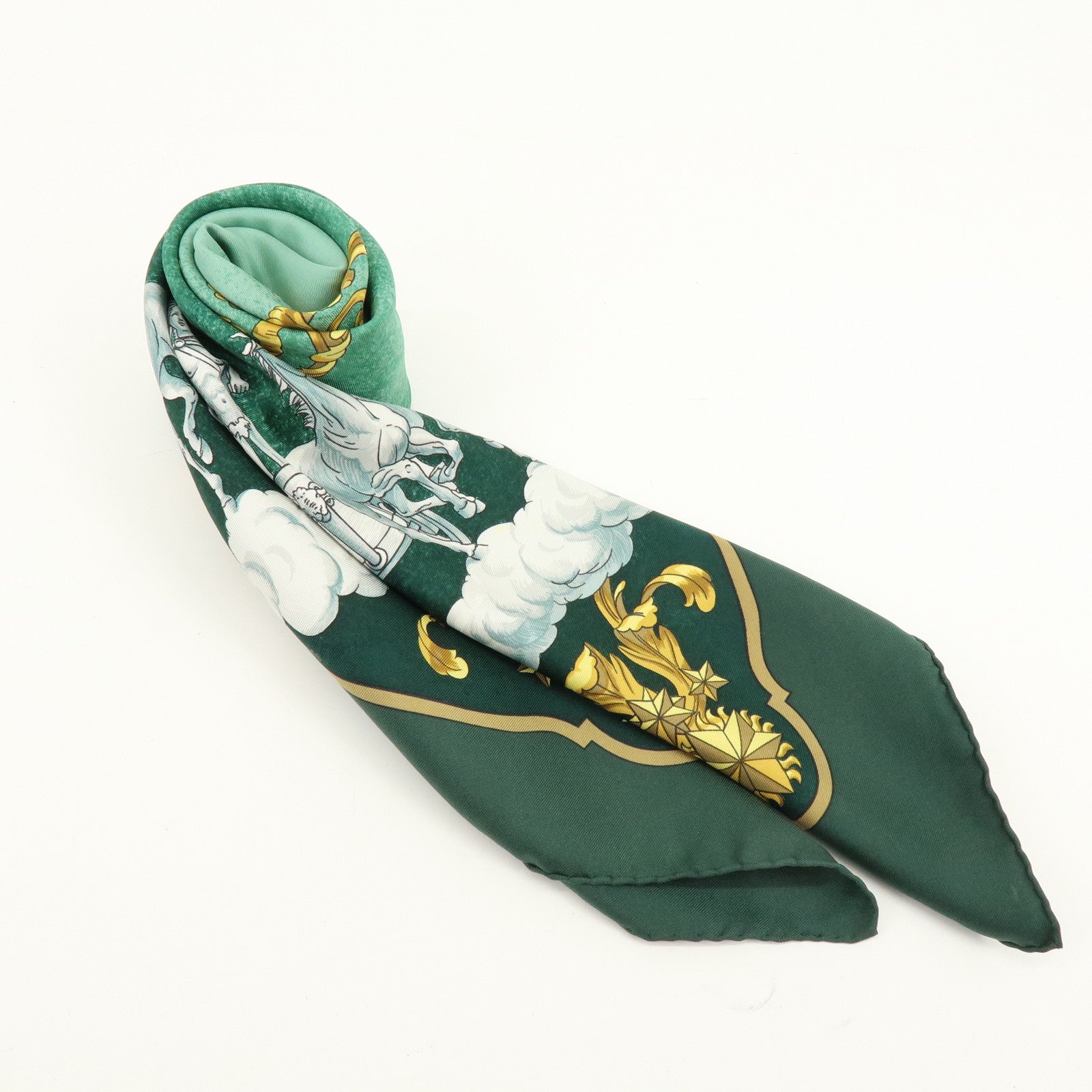 HERMES Carre 90 Silk 100% COSMOS Scarf Green