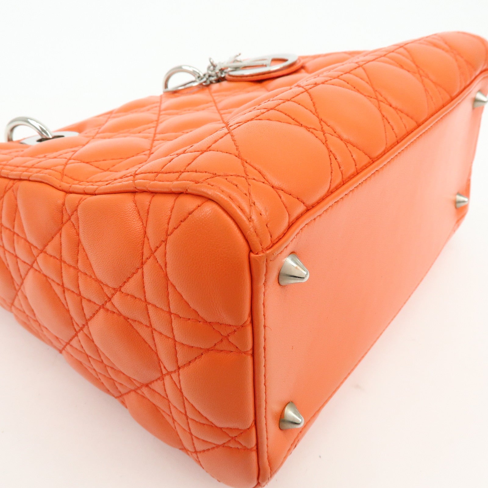 Christian Dior Lady Dior Cannage 2Way Hand Bag Shoulder Bag Orange