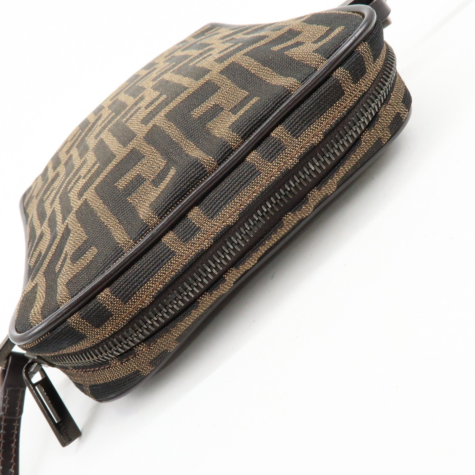 FENDI Zucca Canvas Leather Shoulder Bag Crossbody Bag Brown 8BT053