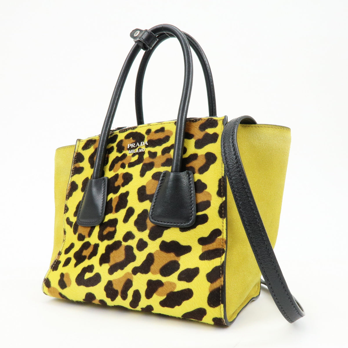 PRADA Triangle Logo Pony Leather 2Way Bag Hand Bag Shoulder Bag