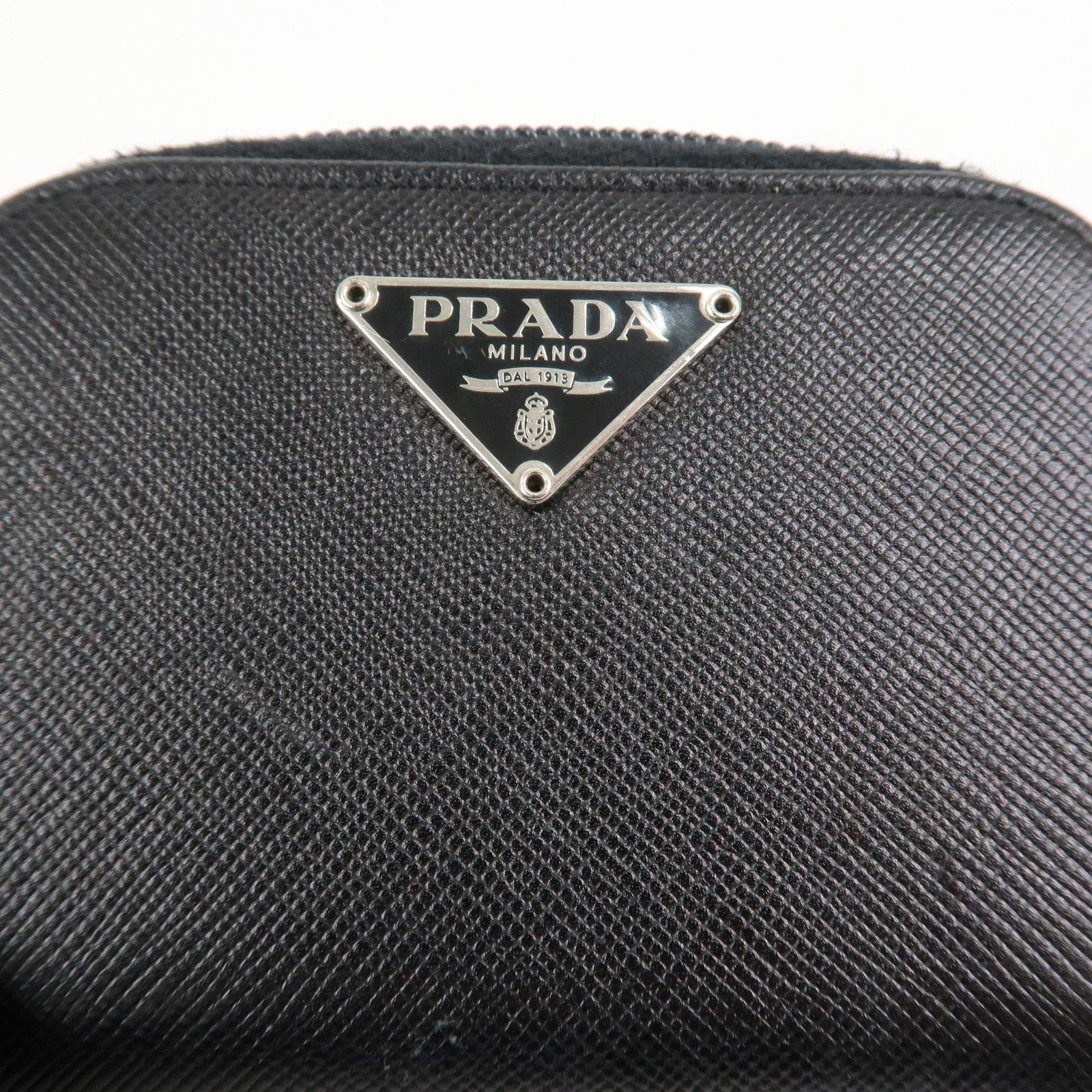 PRADA Triangle Logo Saffiano Leather Round Zippy Coin Case Black