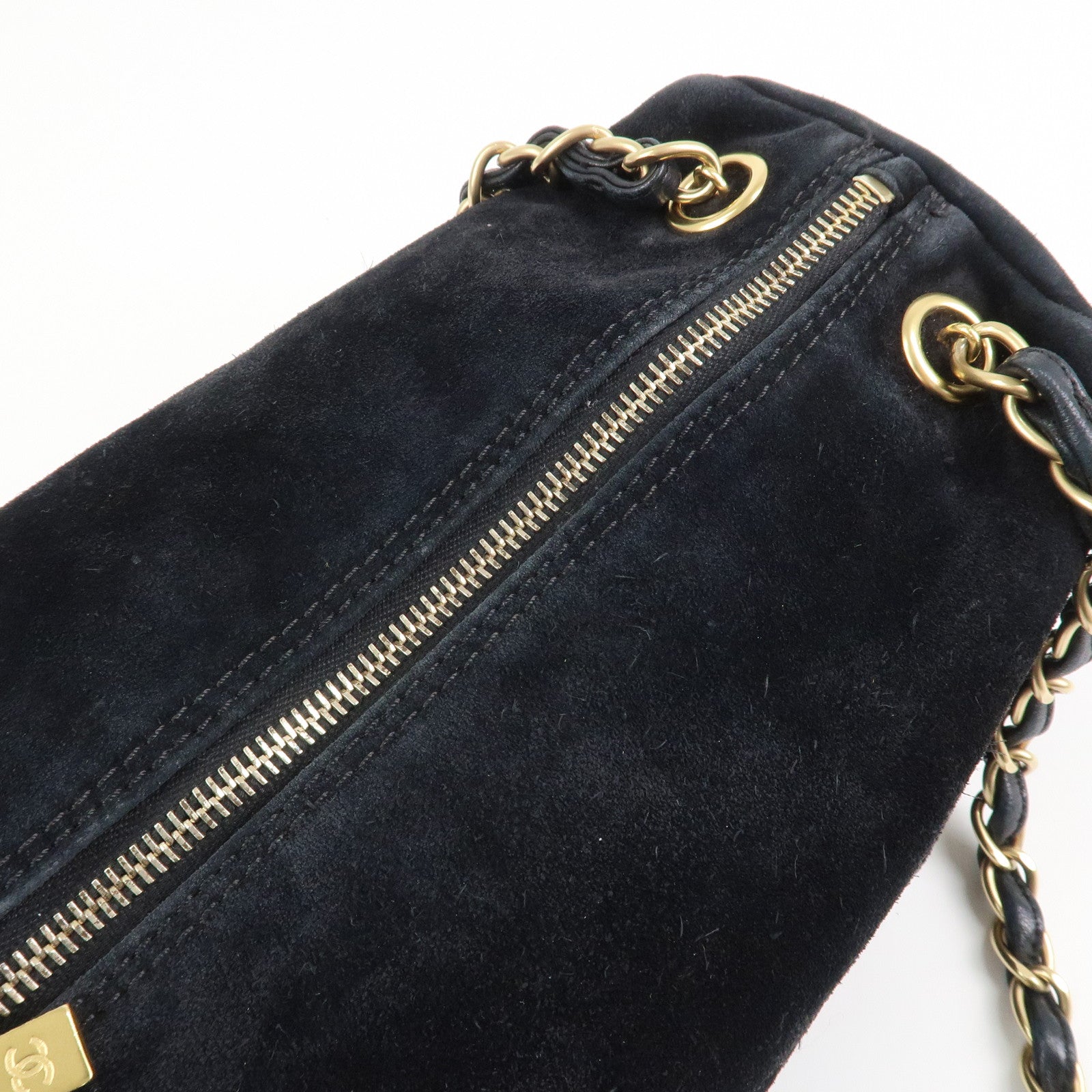 CHANEL COCO Mark Suede Leather Chain Shoulder Bag Black