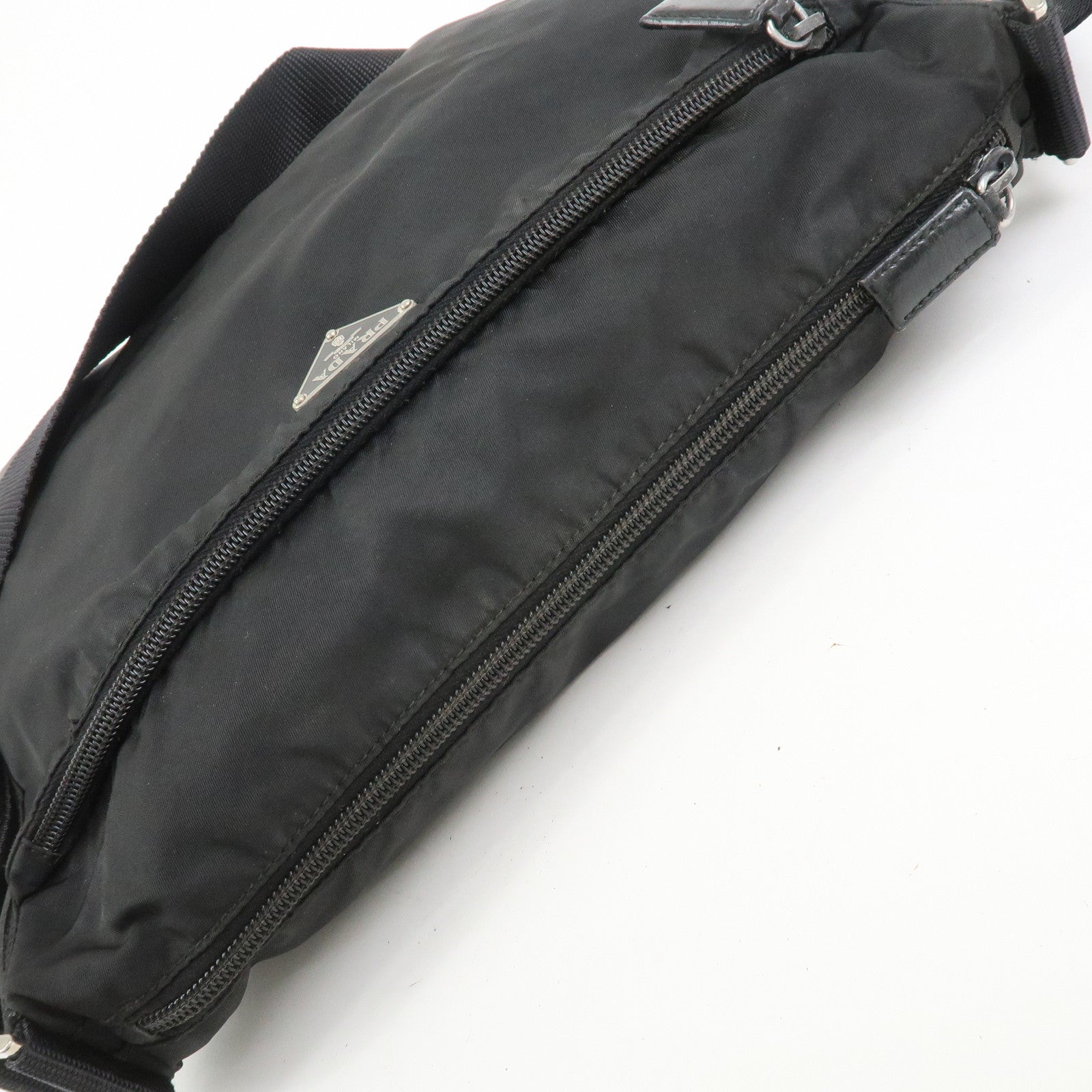 PRADA Triangle Logo Nylon Saffiano Leather Shoulder Bag Black V161